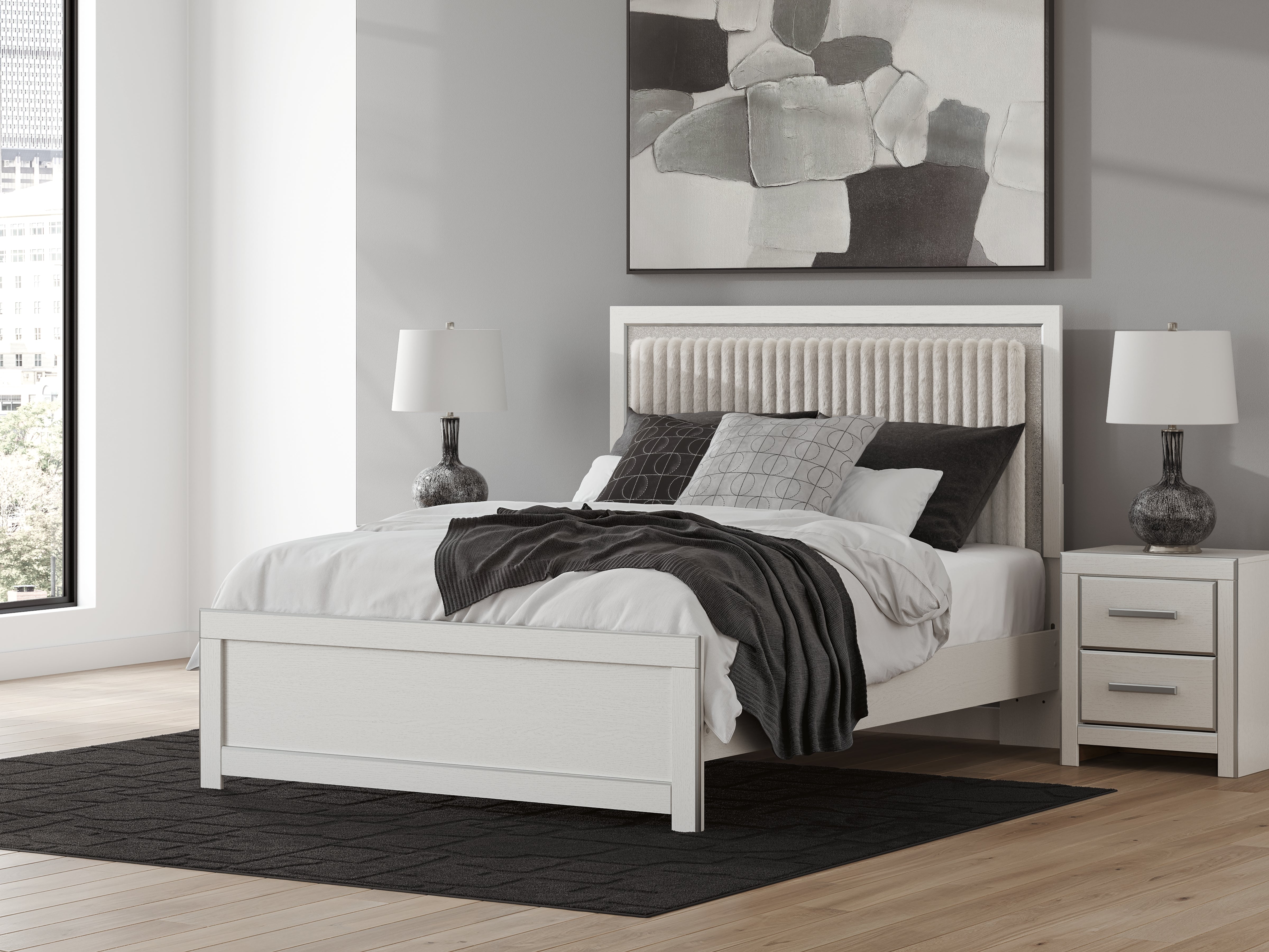 Luxury Living Gallery - Ashley Furniture - Zuraleus Bedroom - Queen Upholstered Panel Platform Bed / White - PCB3381B2