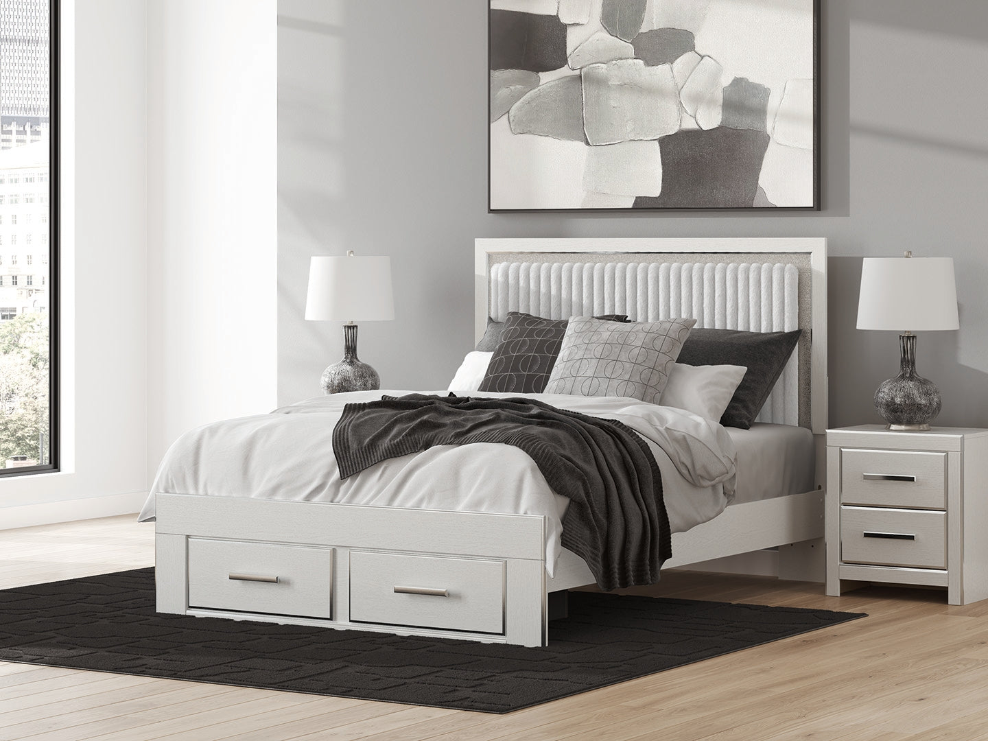 Luxury Living Gallery - Ashley Furniture - Zuraleus Bedroom - Queen Upholstered Panel Platform Storage Bed / White - PCB3381B4