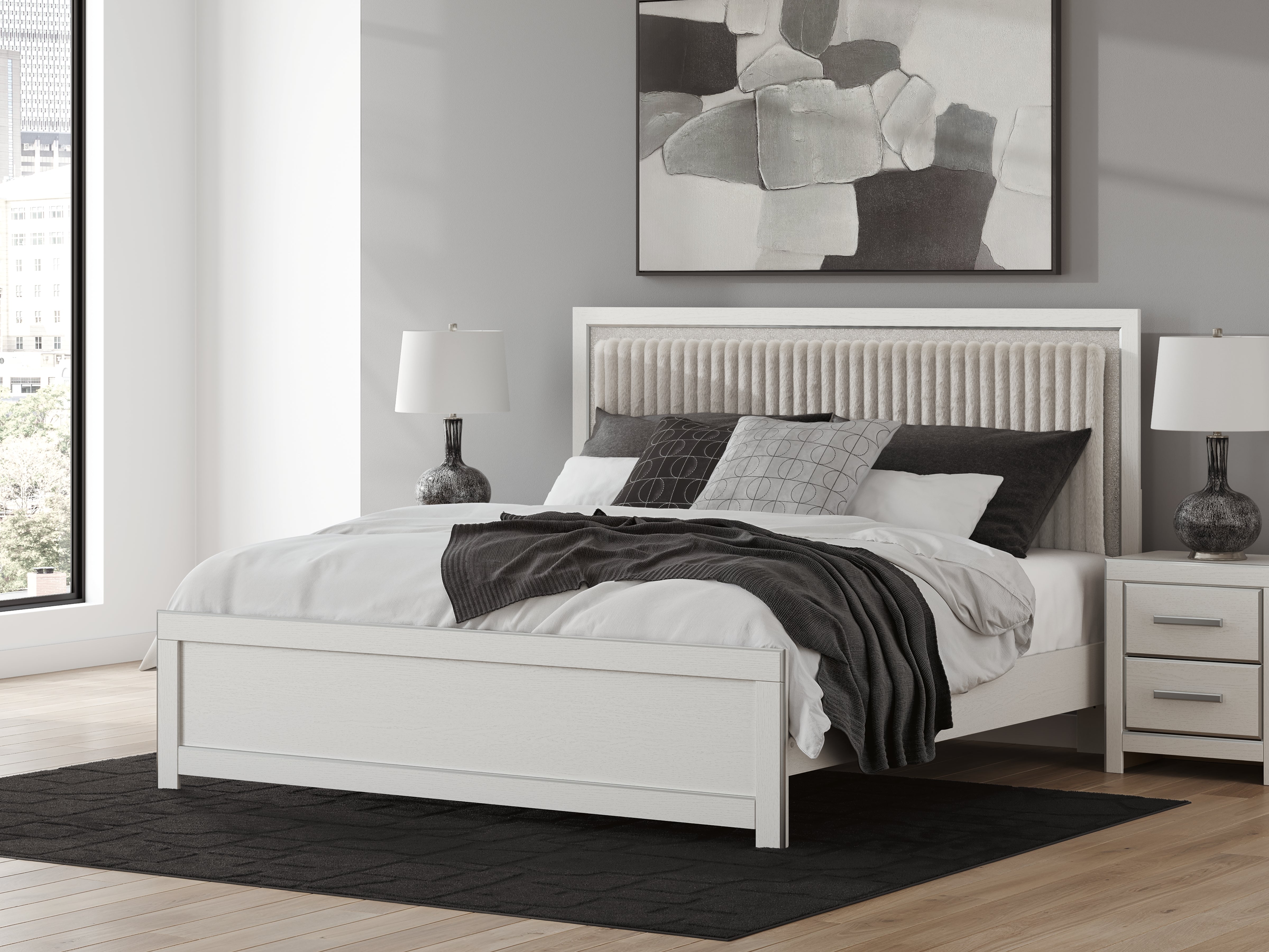 Luxury Living Gallery - Ashley Furniture - Zuraleus Bedroom - King Upholstered Panel Platform Bed / White - PCB3381B8
