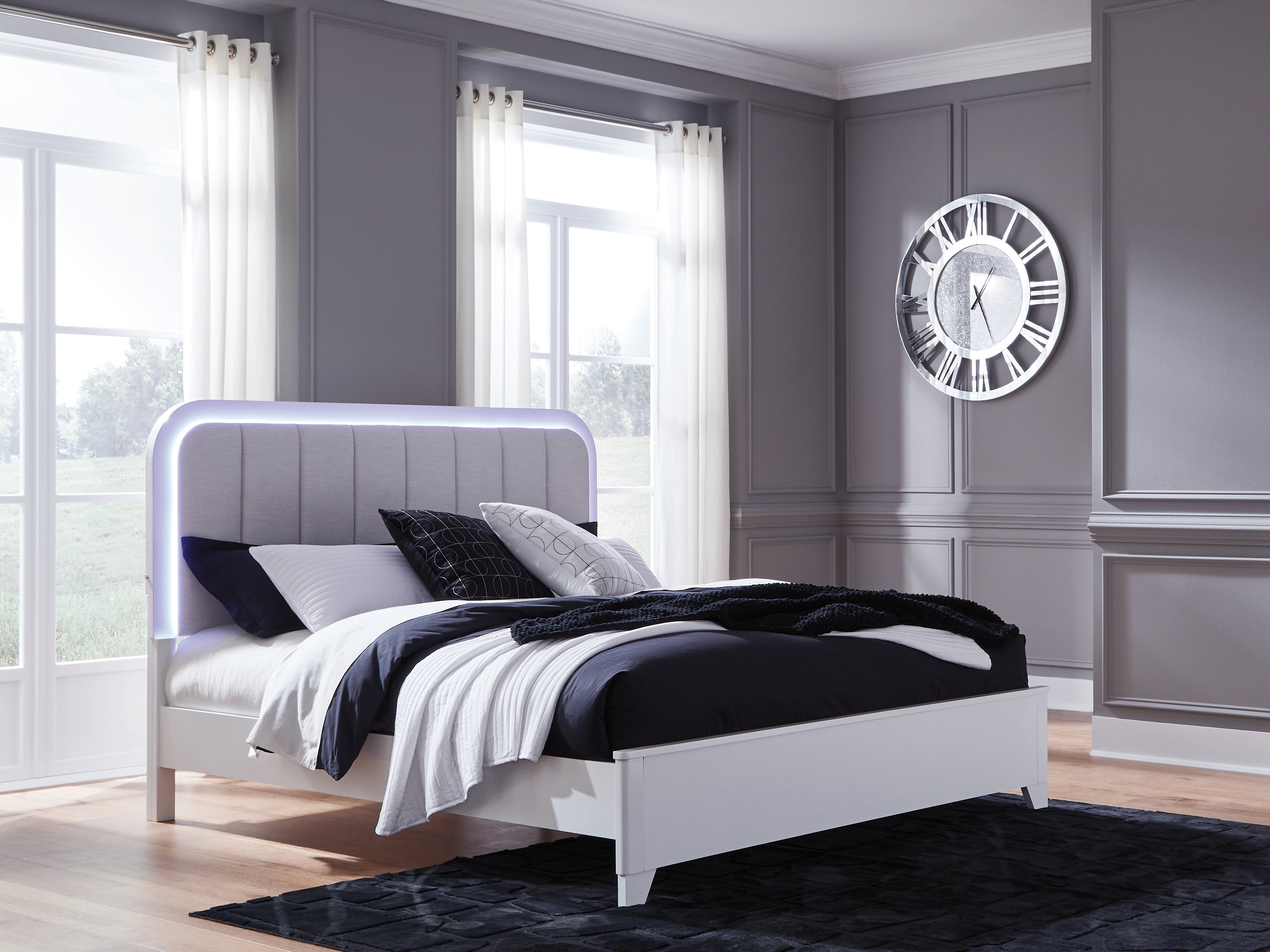 Luxury Living Gallery - Ashley Furniture - Jarlee Bedroom - California King Upholstered Panel Bed / White - PCB392B5