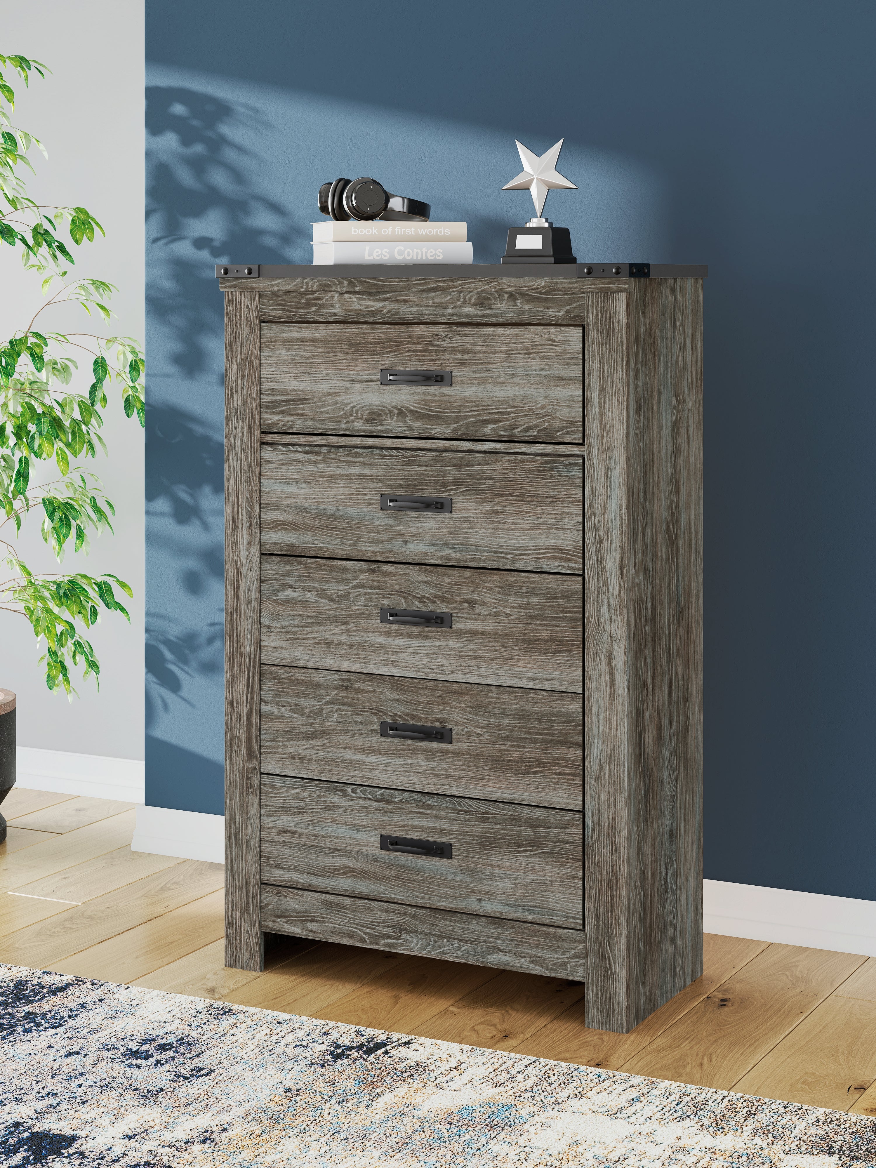 Luxury Living Gallery - Ashley Furniture - Frandern Bedroom - Five Drawer Chest / Gray - B4480-46