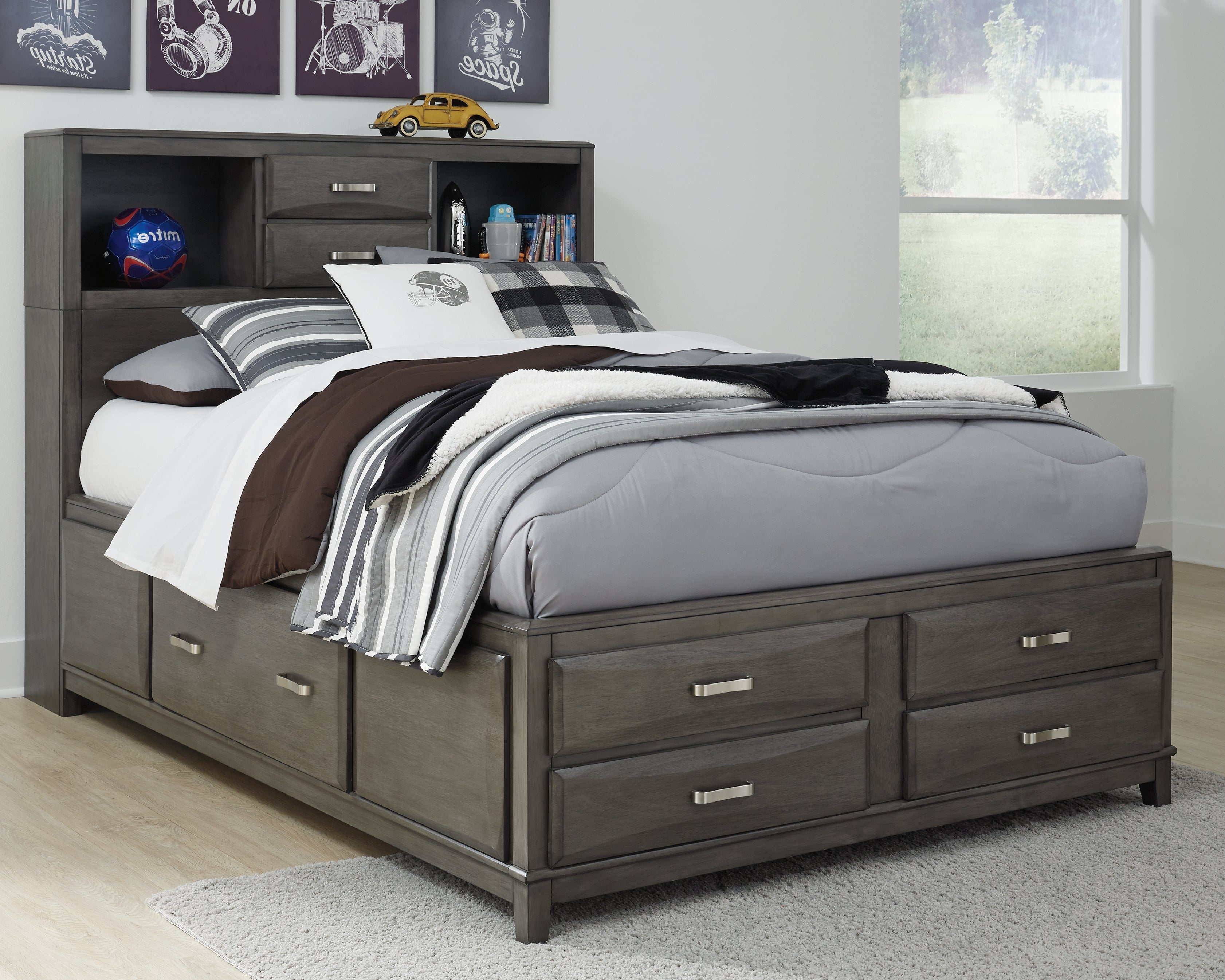 Luxury Living Gallery - Ashley Furniture - Caitbrook Bedroom - Full Storage Bed with 7 Drawers / Gray - B476B4