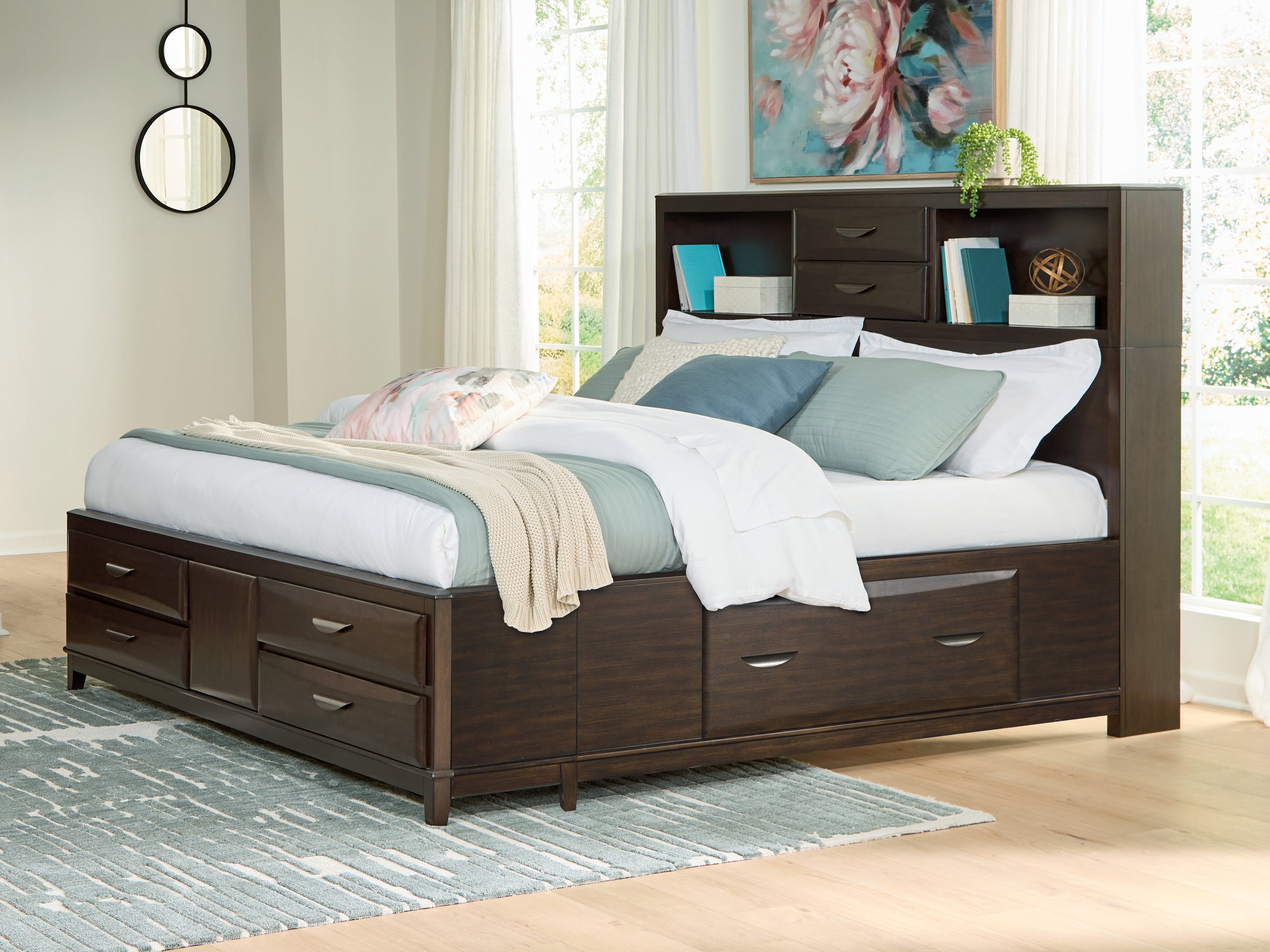 Luxury Living Gallery - Ashley Furniture - Vanmore Bedroom - King Storage Bed / Dark Brown - B479B6
