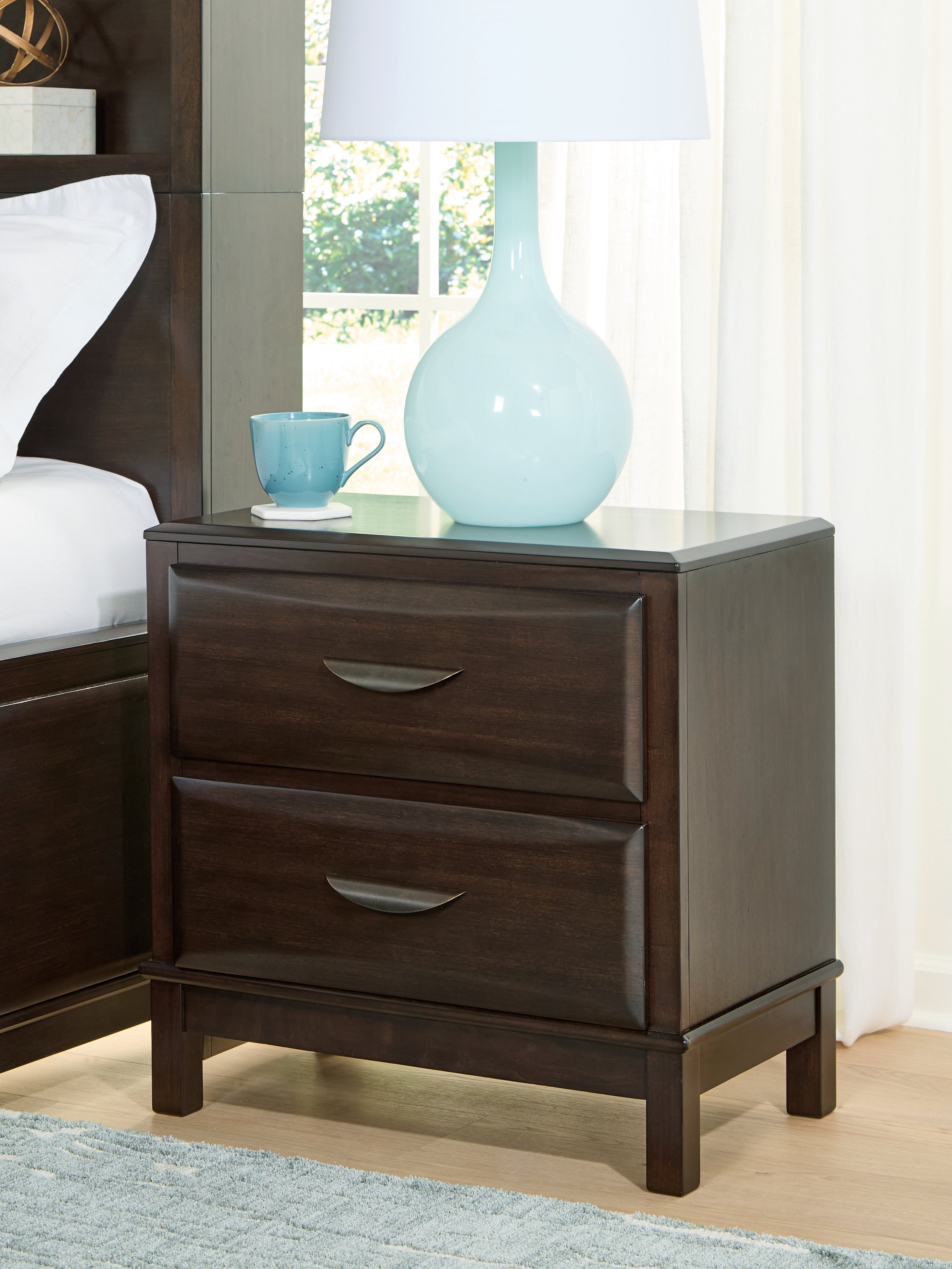 Luxury Living Gallery - Ashley Furniture - Vanmore Bedroom - Two Drawer Night Stand / Dark Brown - B479-92