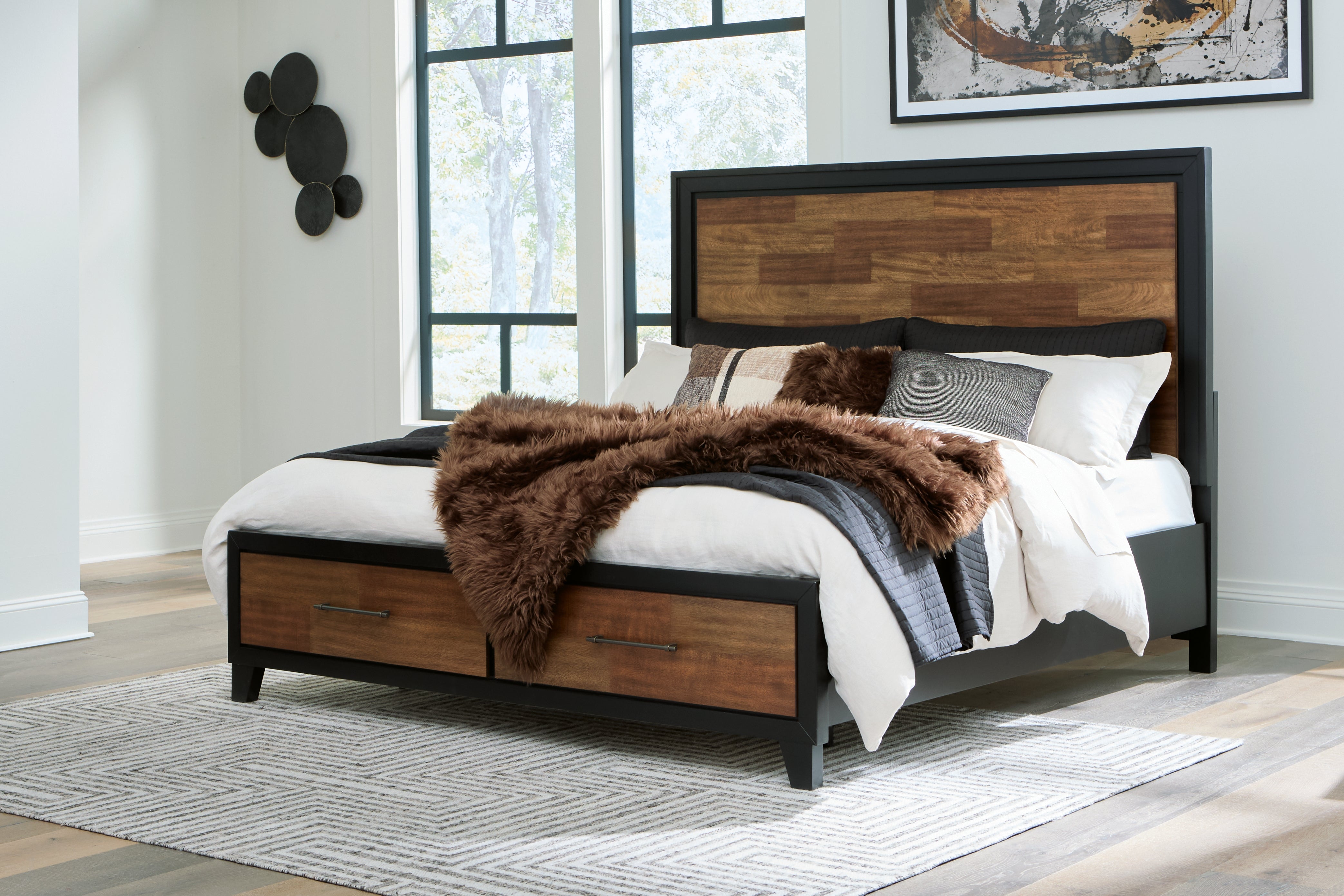 Luxury Living Gallery - Ashley Furniture - Kraeburn Bedroom - California King Panel Storage Bed / Brown/Black - B496B13