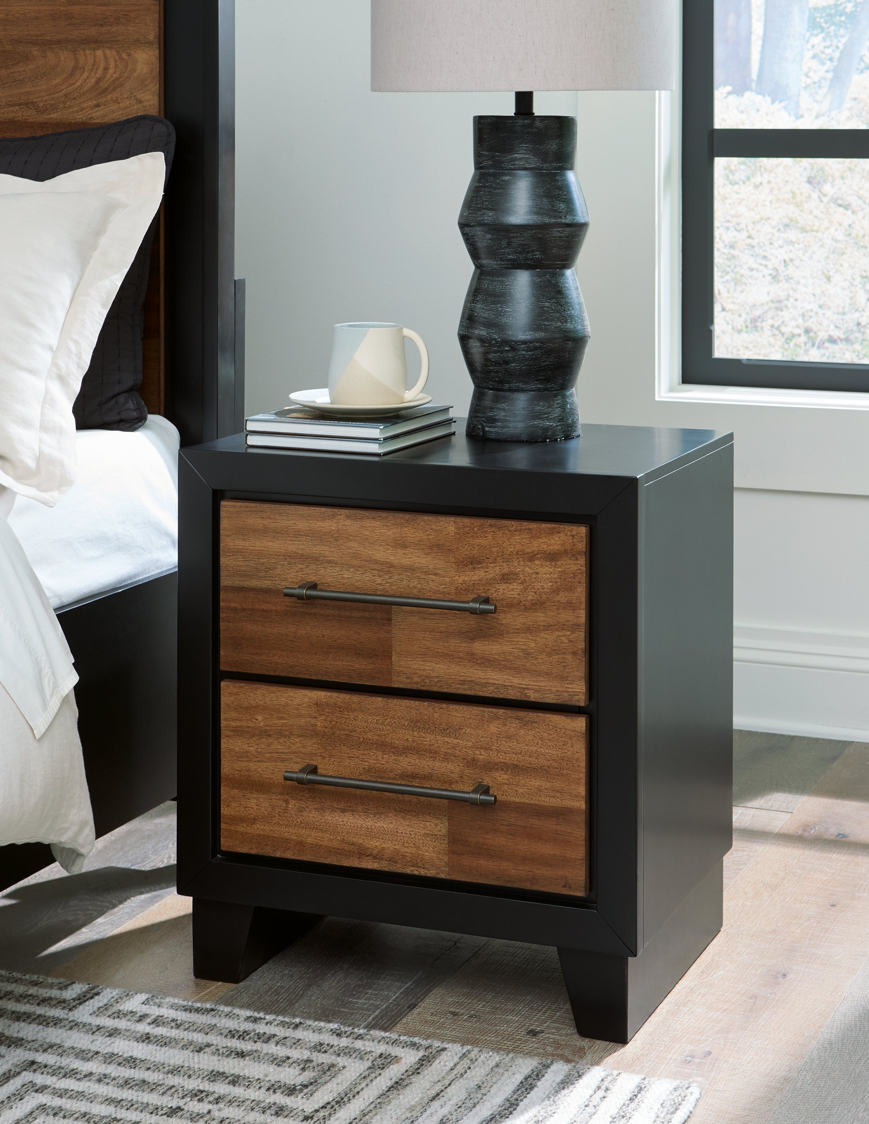 Luxury Living Gallery - Ashley Furniture - Kraeburn Bedroom - Two Drawer Night Stand / Brown/Black - B496-92