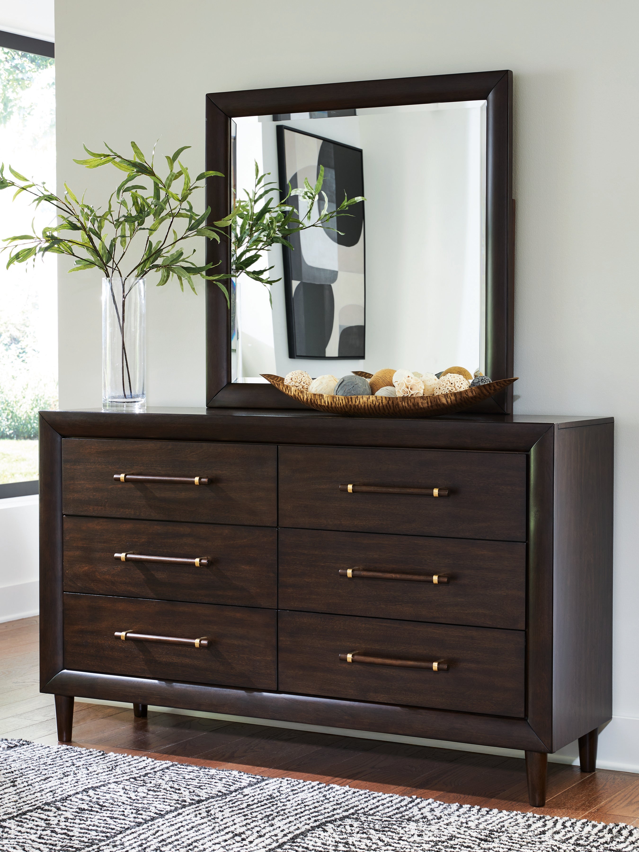 Luxury Living Gallery - Ashley Furniture - Dantenton Bedroom - Dresser and Mirror / Merlot - B611B1