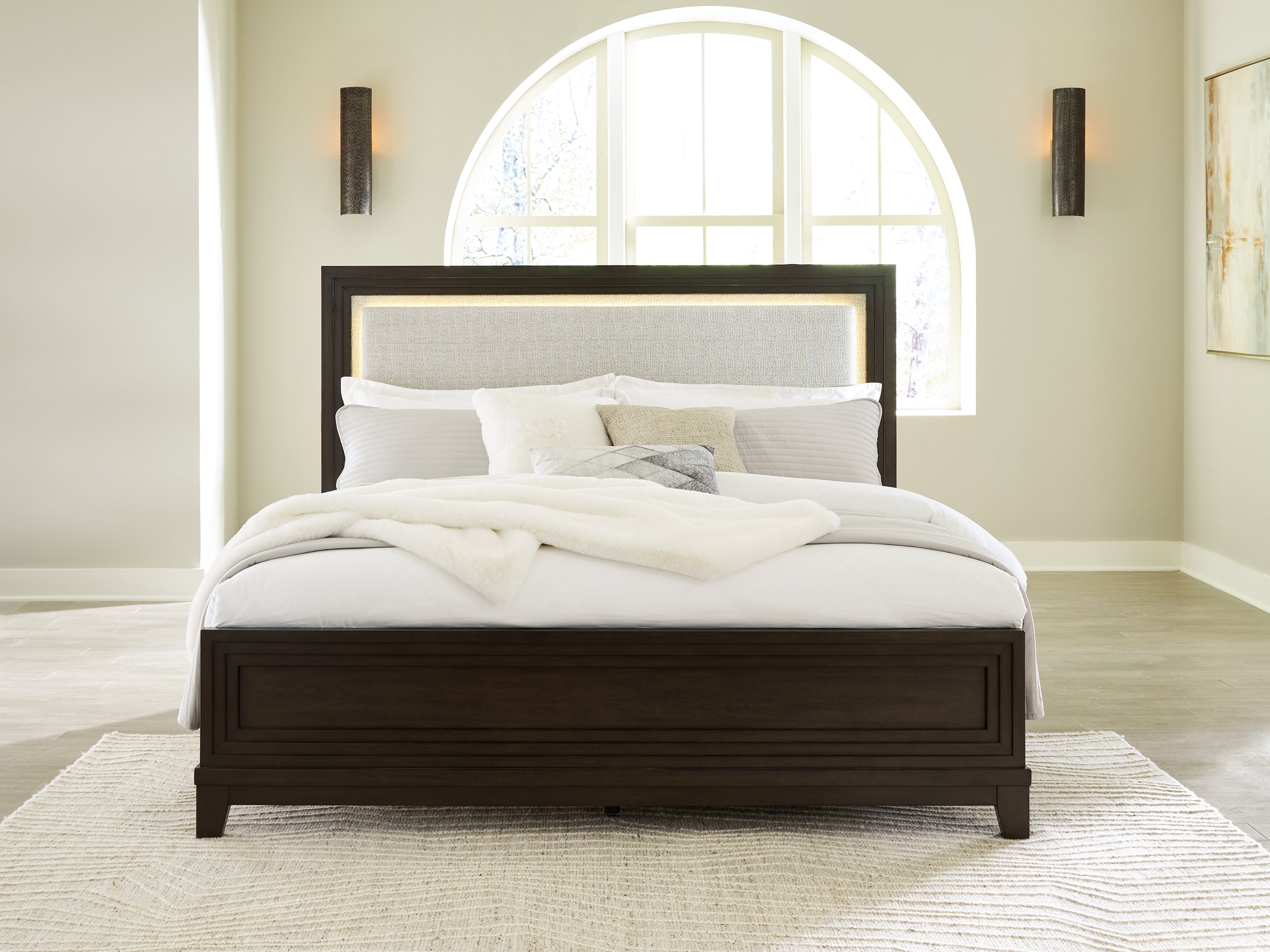 Luxury Living Gallery - Ashley Furniture - Neymorton Bedroom - King Upholstered Panel Bed / Dark Grayish Brown - B618B4