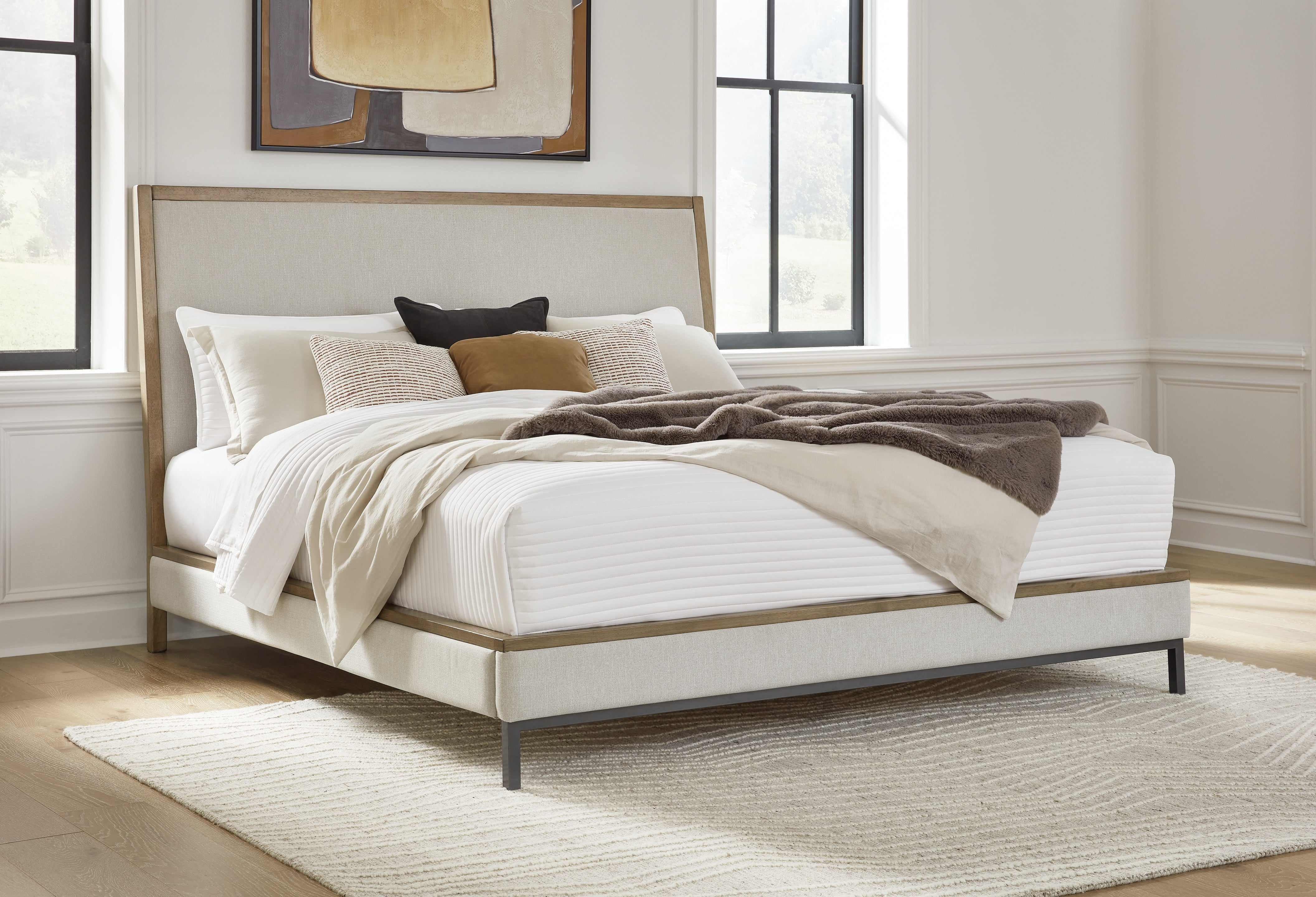 Luxury Living Gallery - Ashley Furniture - Tomtyn Bedroom - King Upholstered Bed / Light Brown - B622B4