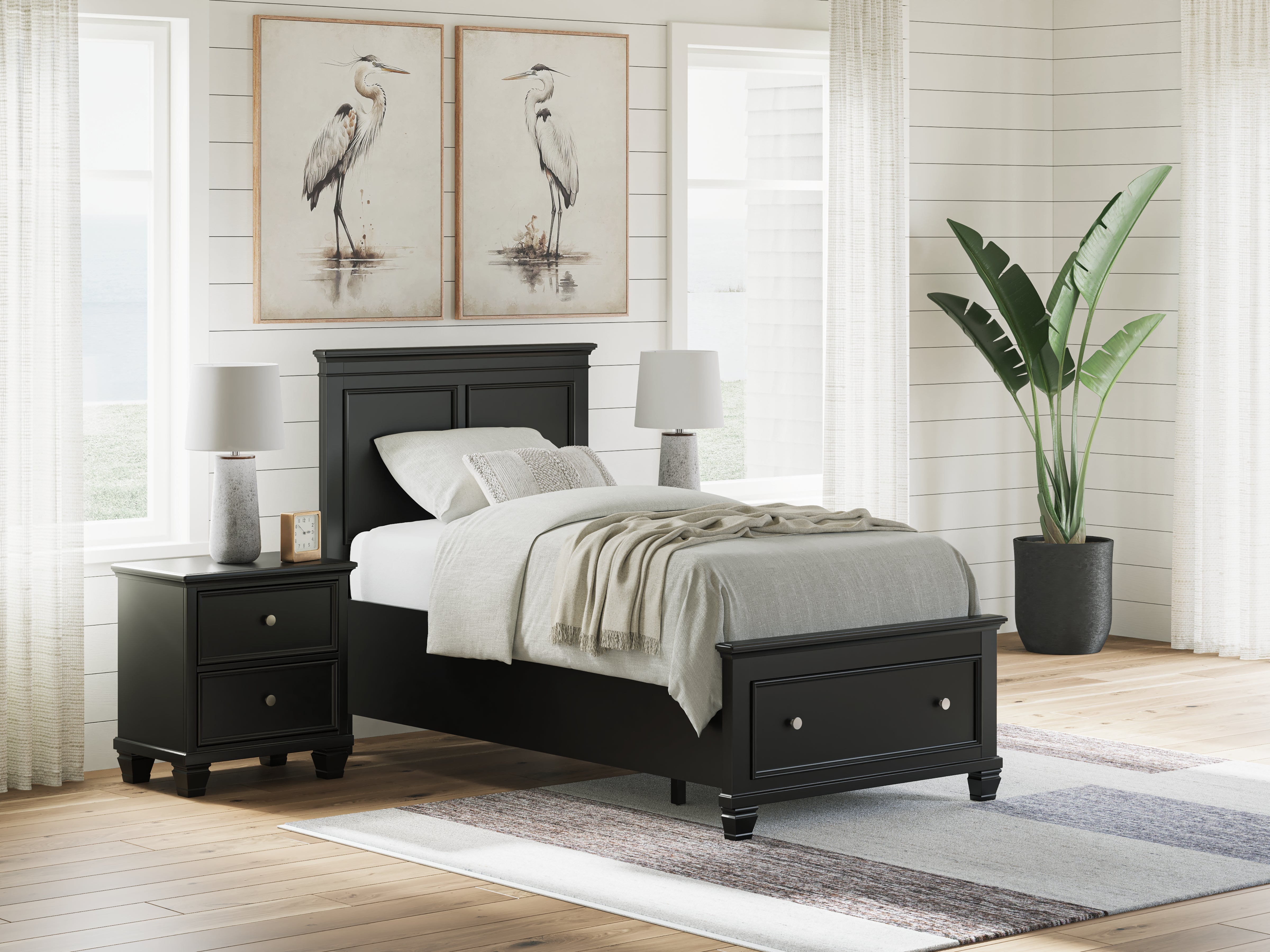 Luxury Living Gallery - Ashley Furniture - Lanolee Bedroom - Twin Panel Storage Bed / Black - B687B21