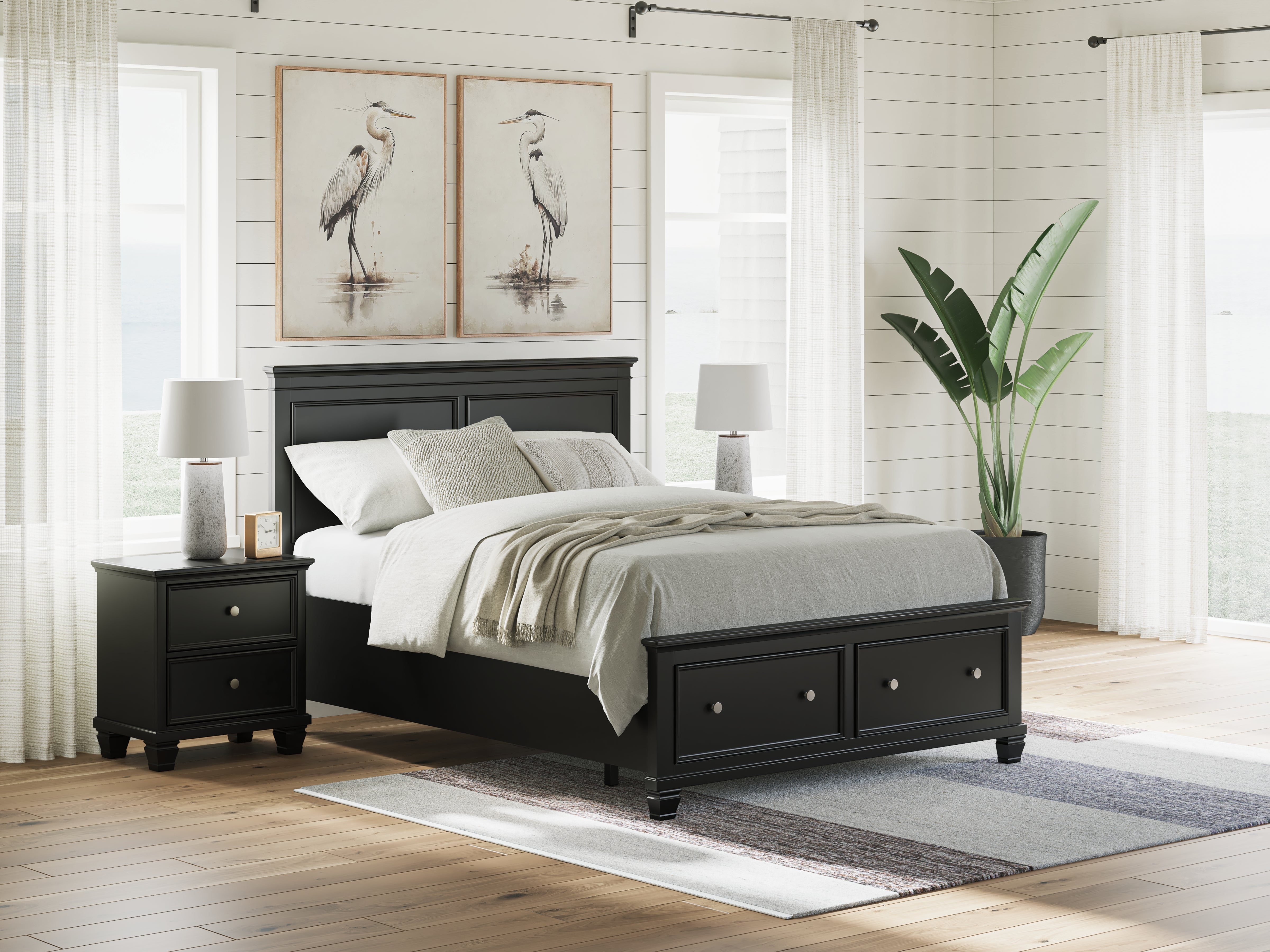 Luxury Living Gallery - Ashley Furniture - Lanolee Bedroom - Queen Panel Storage Bed / Black - B687B17