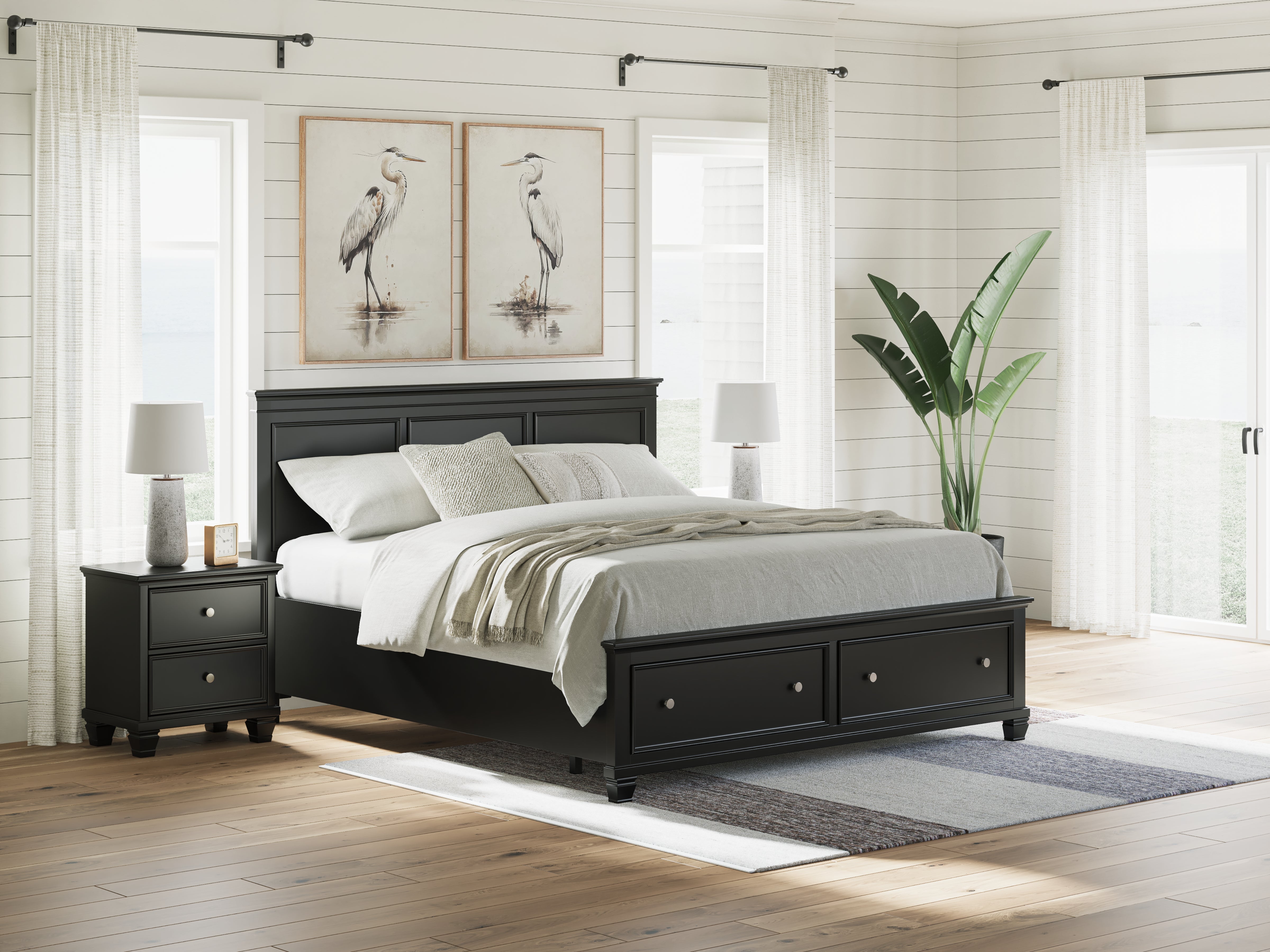 Luxury Living Gallery - Ashley Furniture - Lanolee Bedroom - California King Panel Storage Bed / Black - B687B20