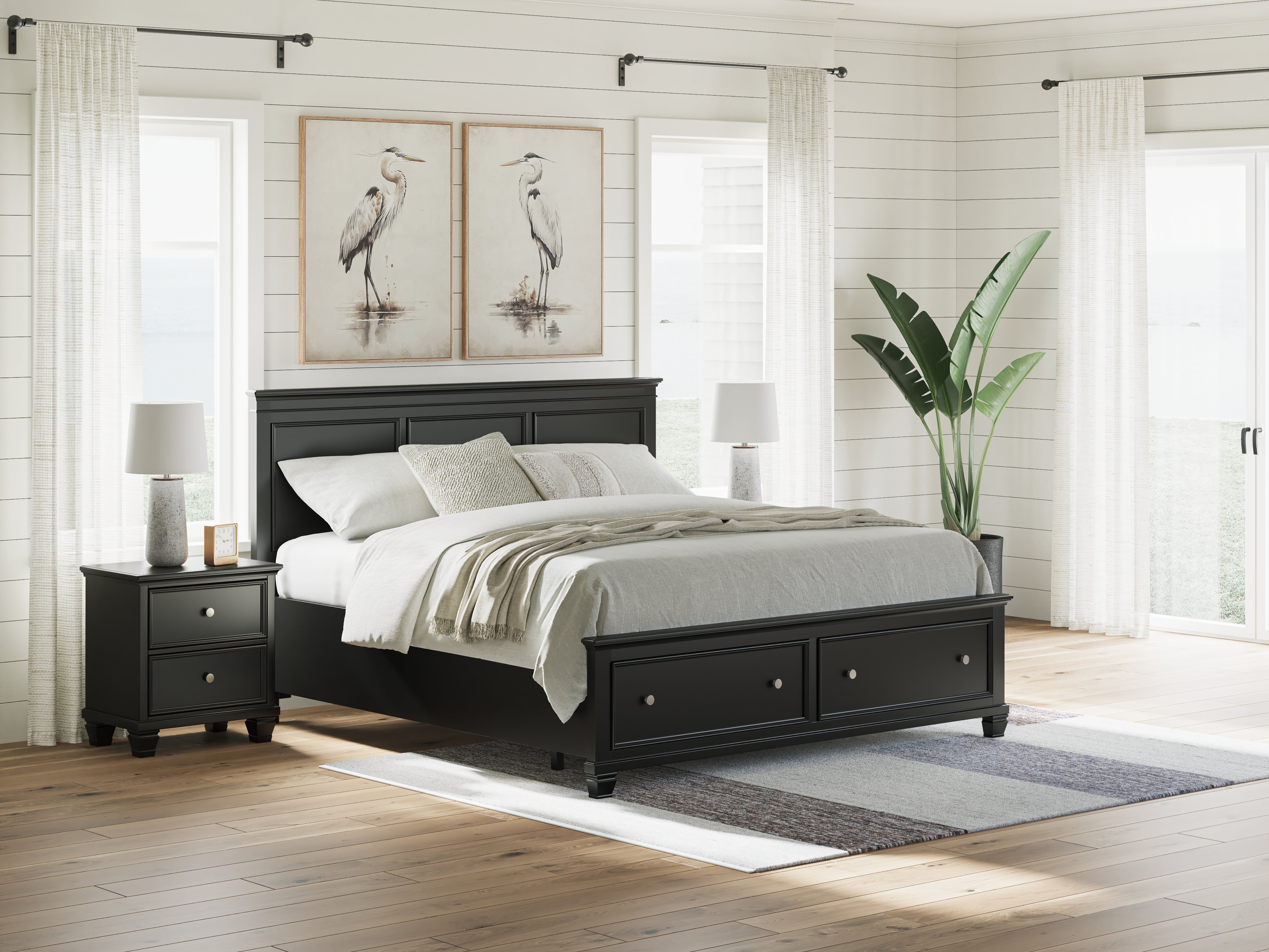 Luxury Living Gallery - Ashley Furniture - Lanolee Bedroom - King Panel Storage Bed / Black - B687B19