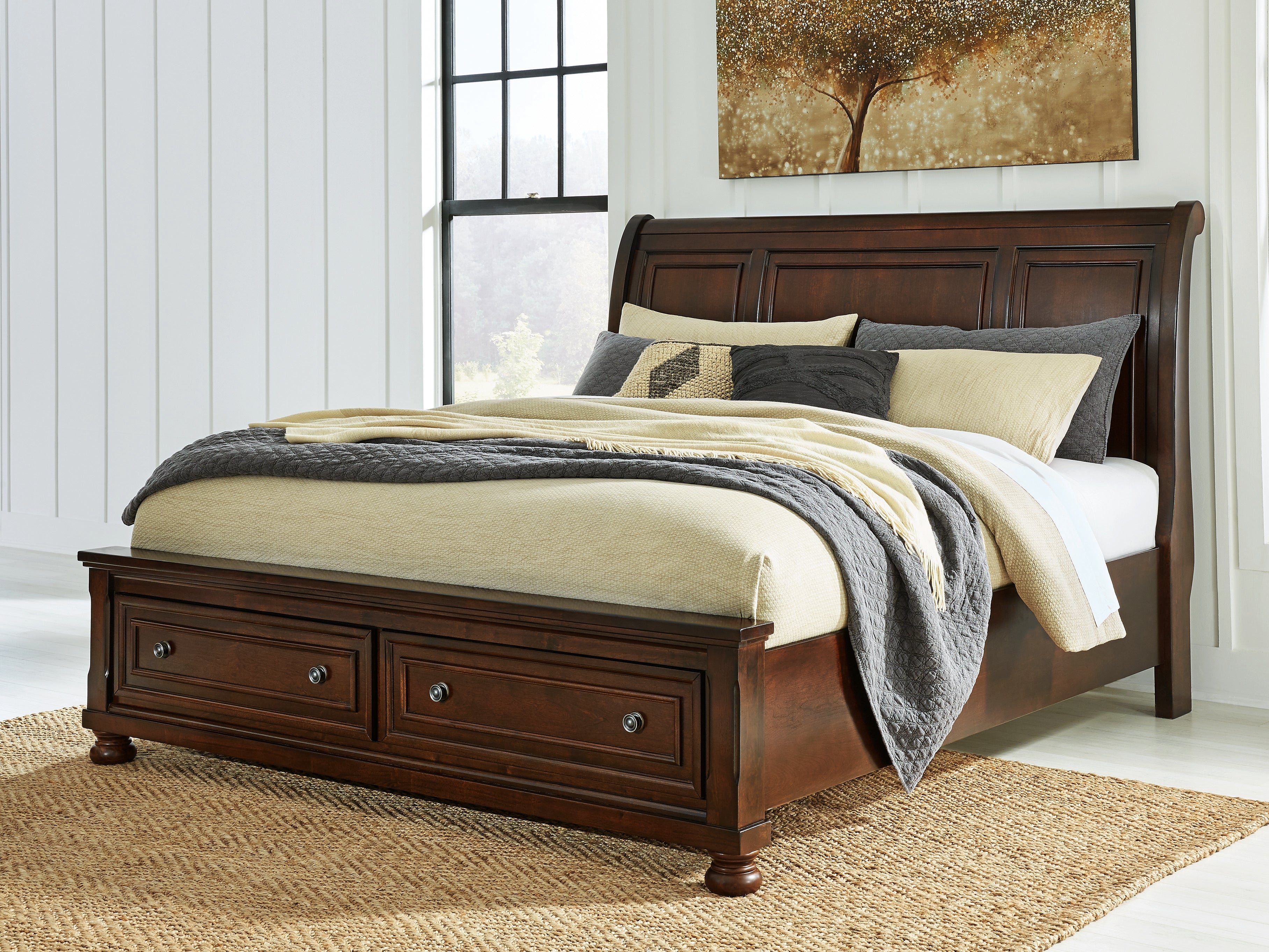 Luxury Living Gallery - Ashley Furniture - Porter Bedroom - California King Sleigh Storage Bed / Rustic Brown - B697B47