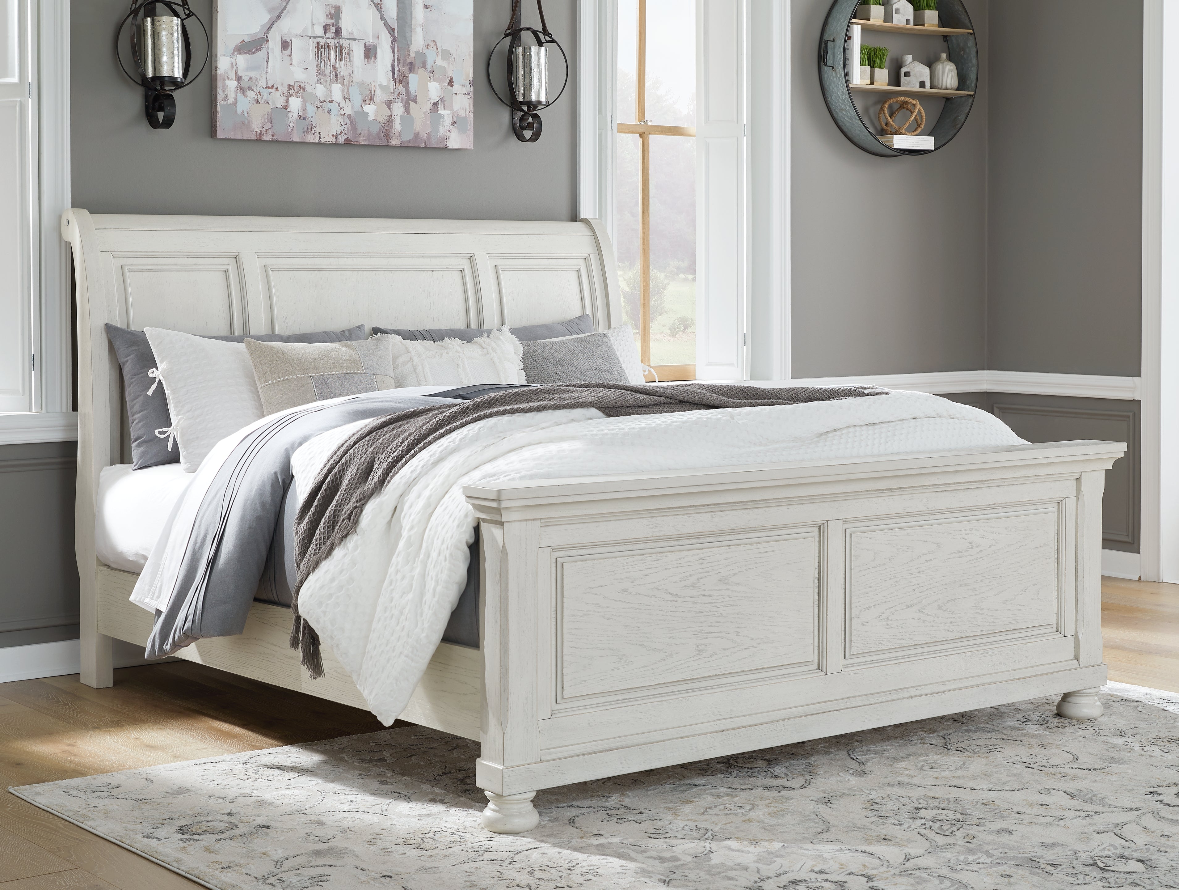 Luxury Living Gallery - Ashley Furniture - Robbinsdale Bedroom - King Sleigh Bed / Antique White - B742B22