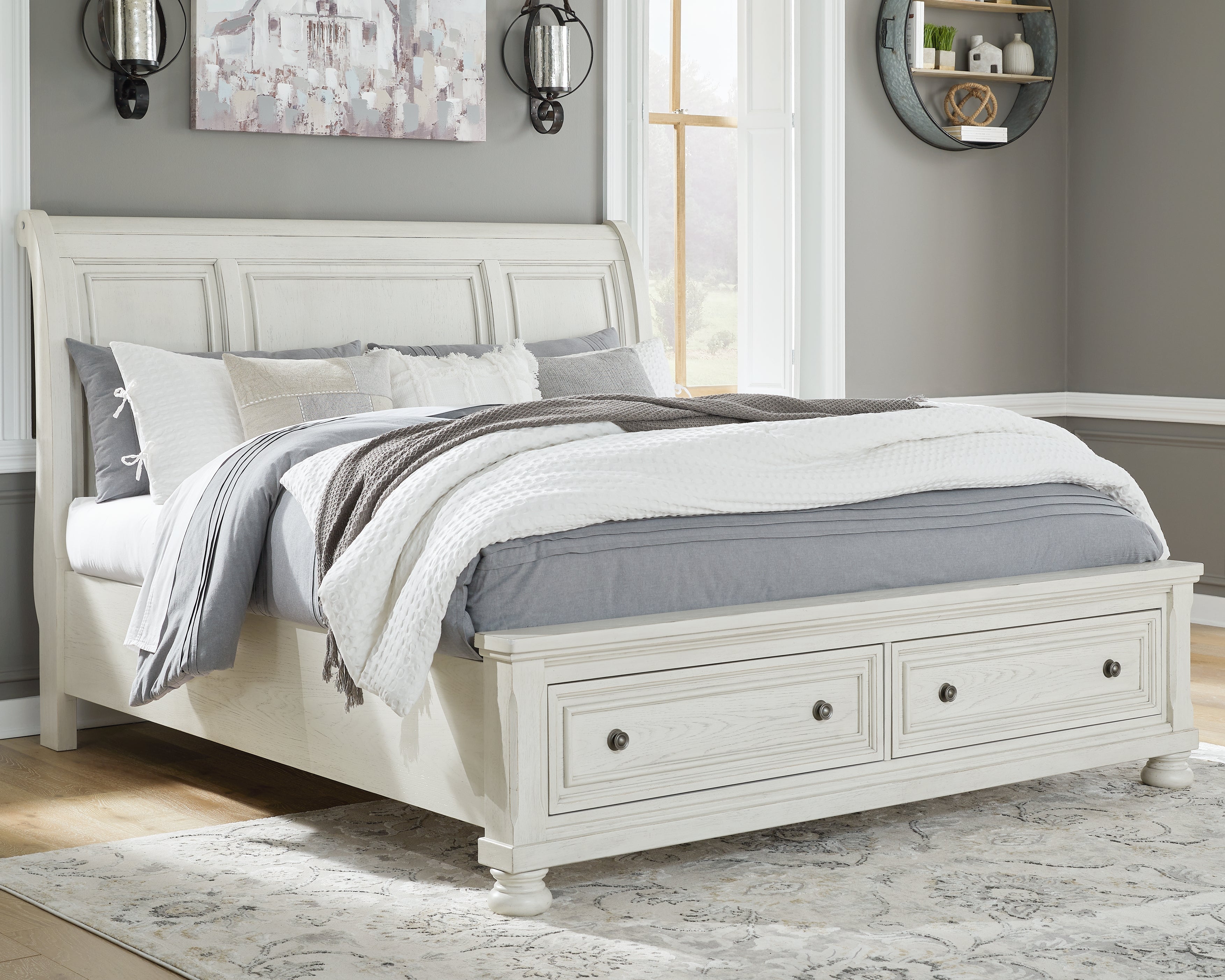 Luxury Living Gallery - Ashley Furniture - Robbinsdale Bedroom - Queen Sleigh Bed with Storage / Antique White - B742B3