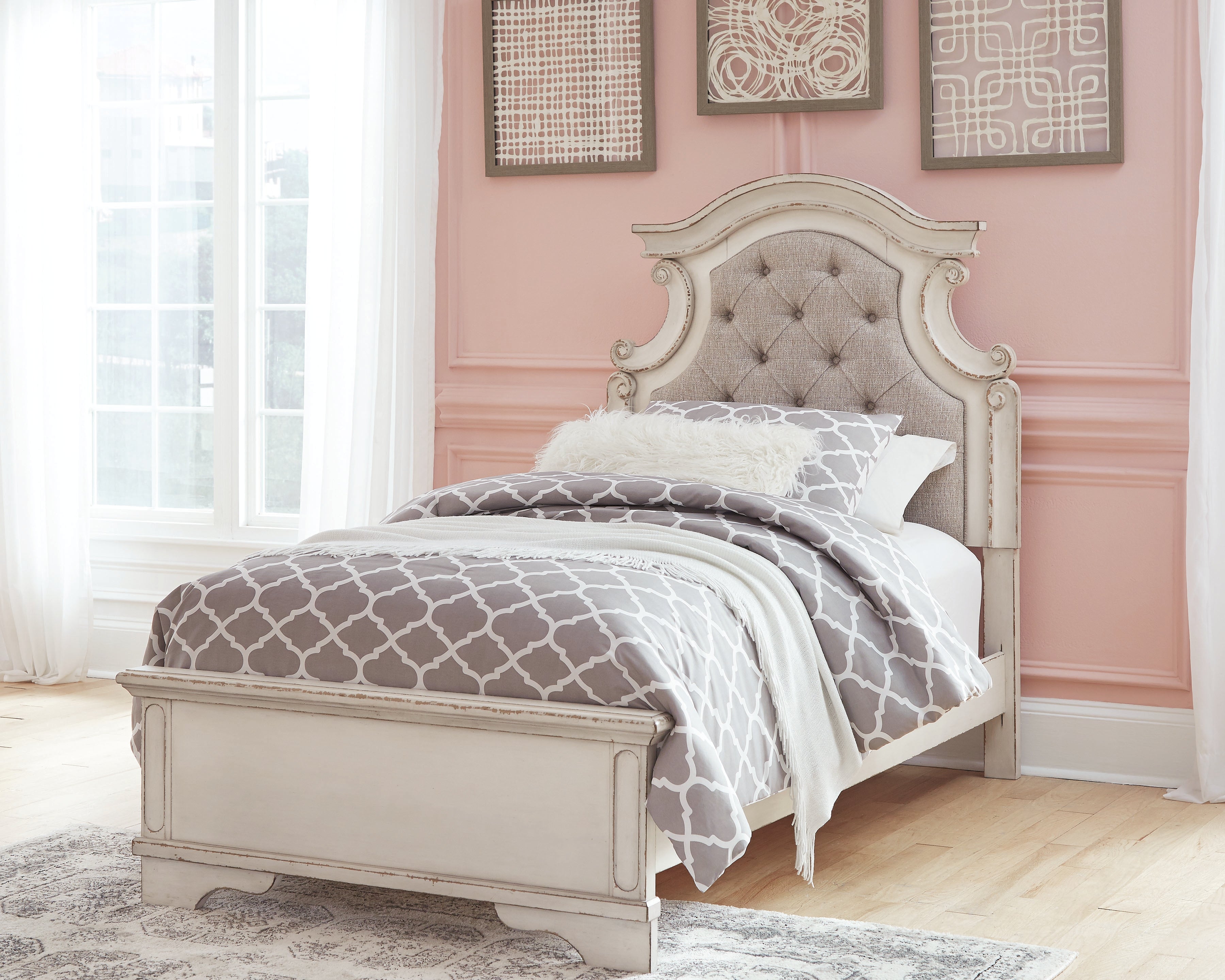 Luxury Living Gallery - Ashley Furniture - Realyn Bedroom - Twin Panel Bed / Chipped White - B743B13