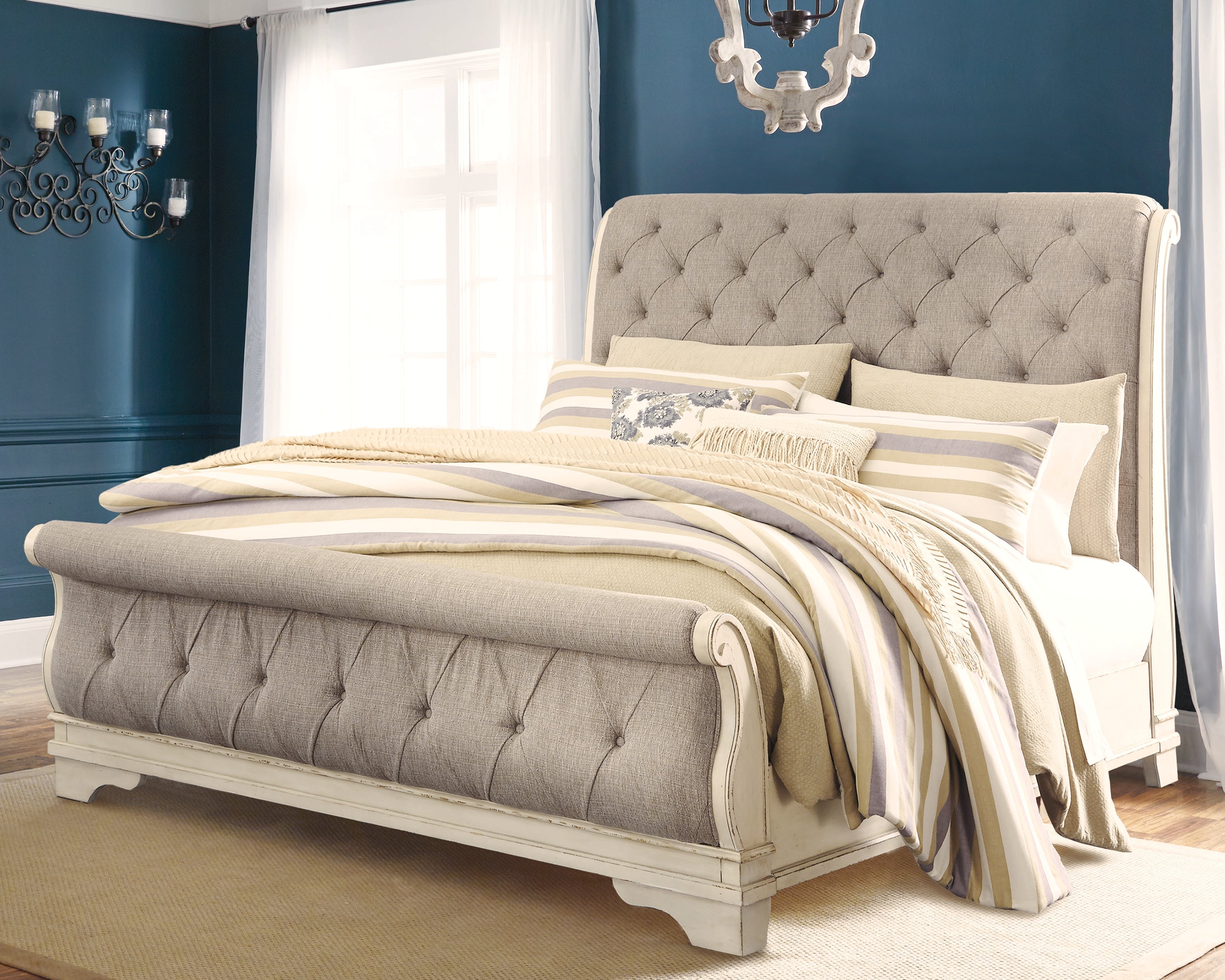 Luxury Living Gallery - Ashley Furniture - Realyn Bedroom - California King Sleigh Bed / Chipped White - B743B10