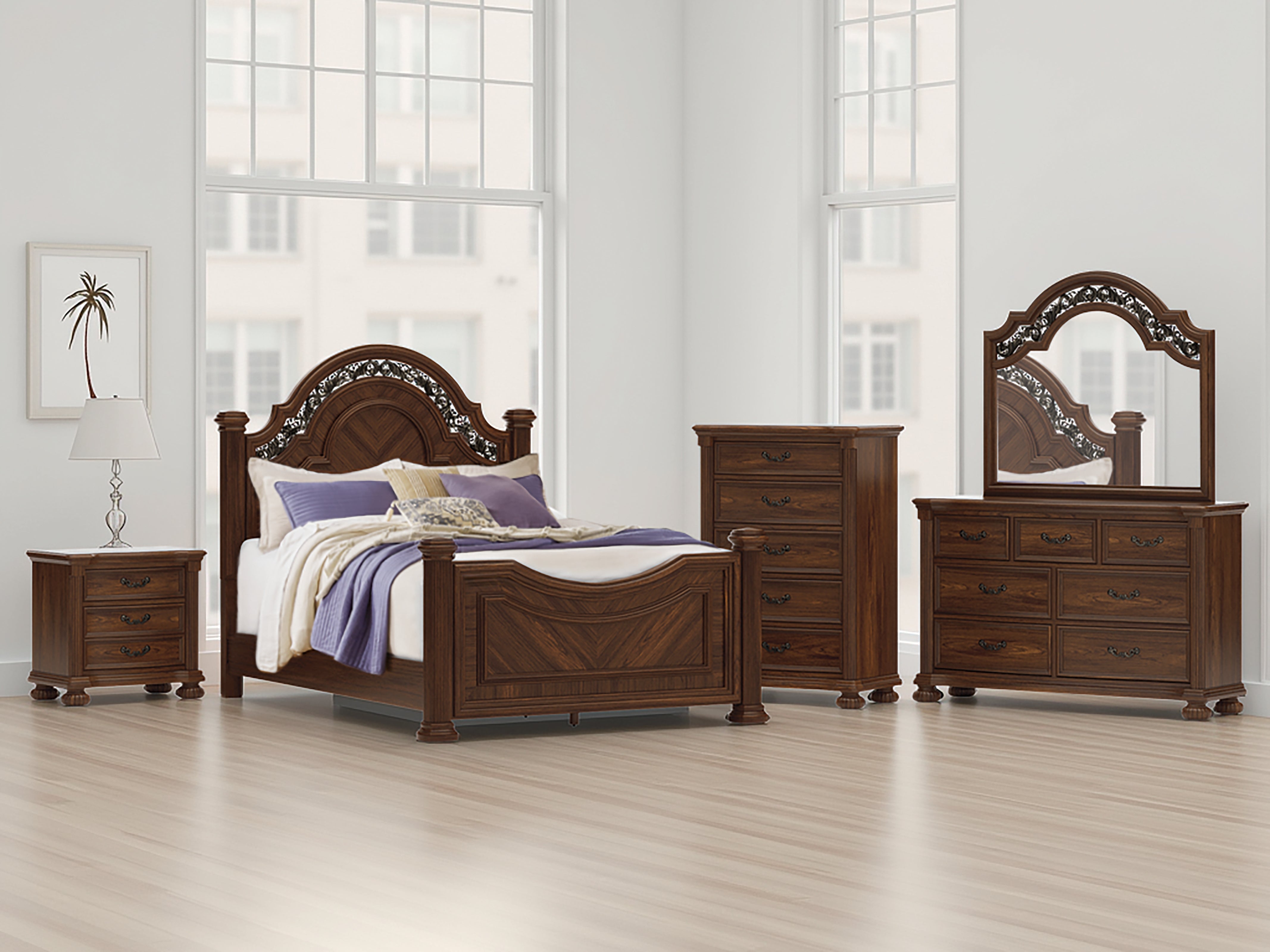 Luxury Living Gallery - Ashley Furniture - Lavinton Bedroom - Queen Poster Bed / Brown - B764B5