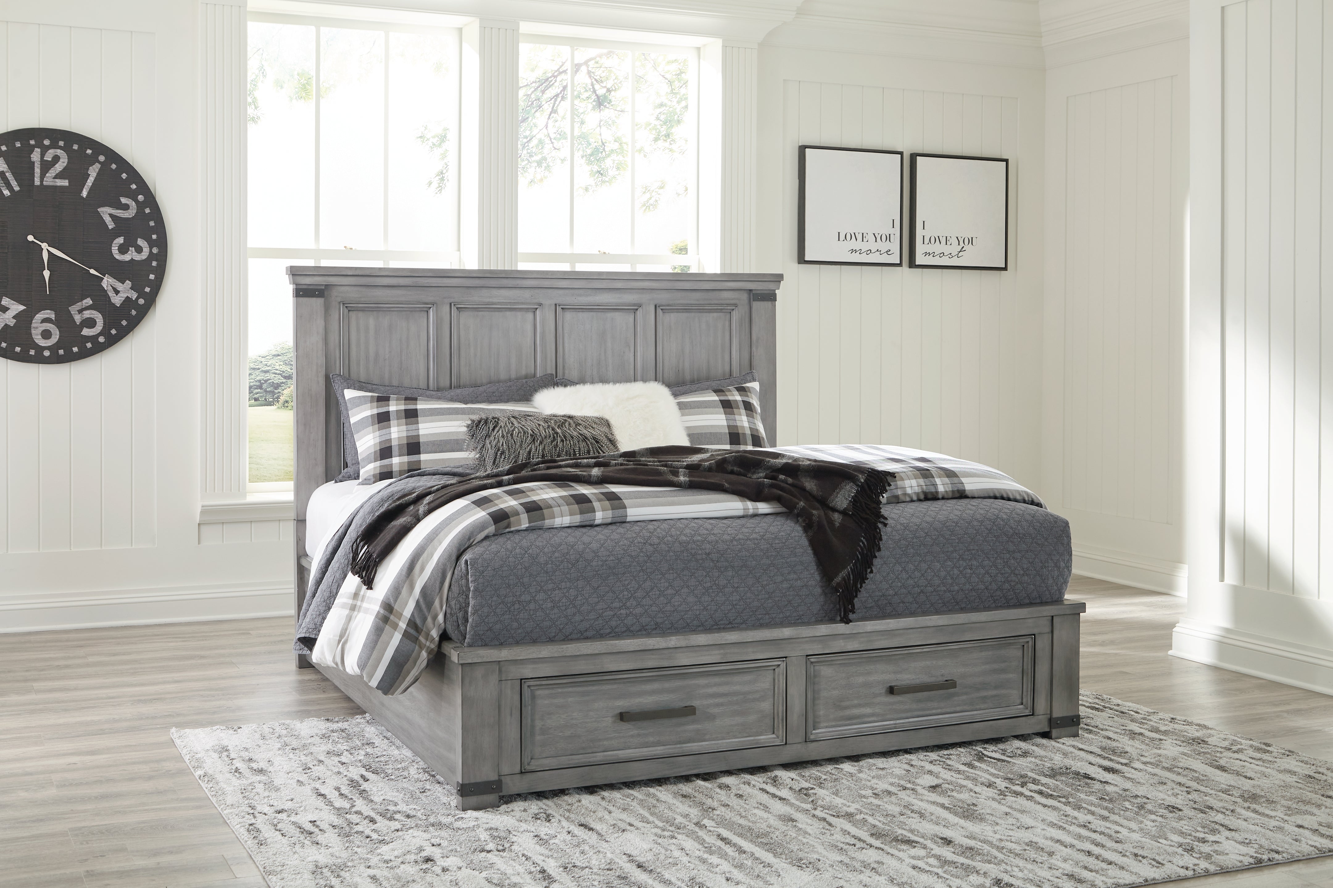 Luxury Living Gallery - Ashley Furniture - Russelyn Bedroom - King Storage Bed / Gray - B772B8