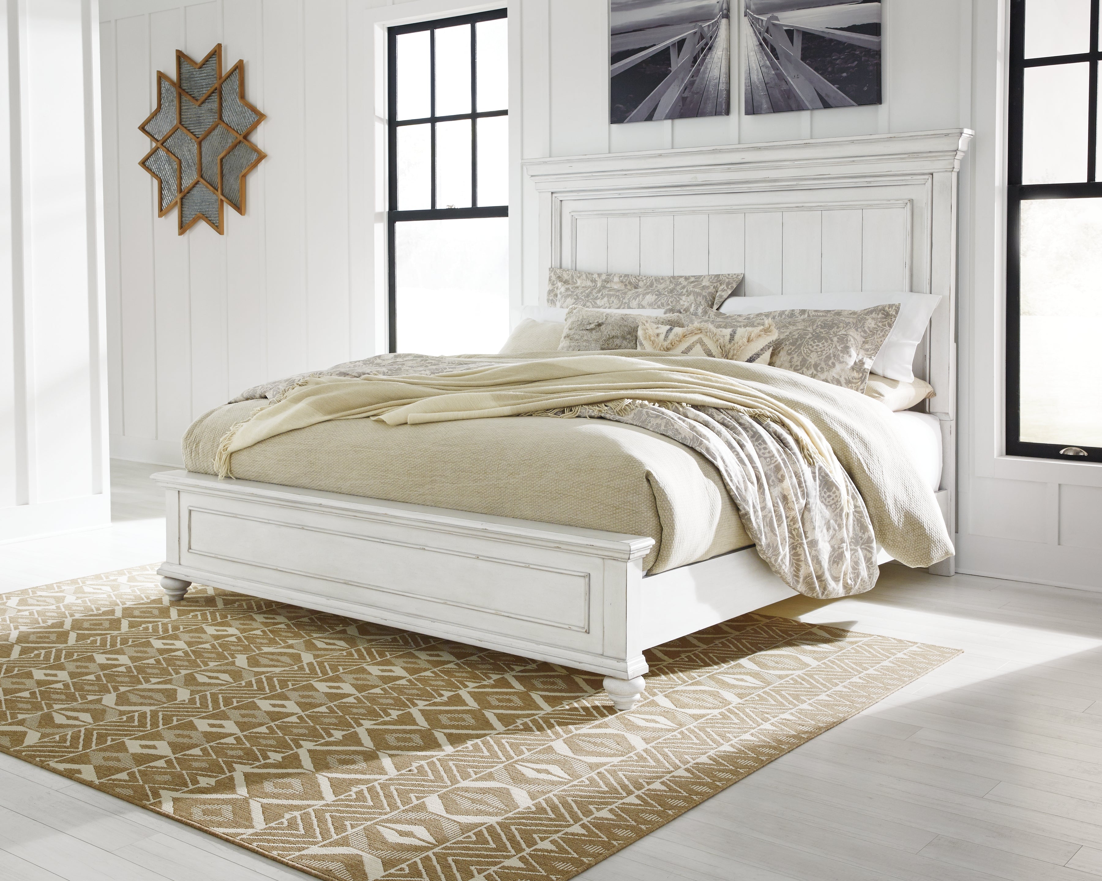 Luxury Living Gallery - Ashley Furniture - Kanwyn Bedroom - King Panel Bed / Whitewash - B777B8