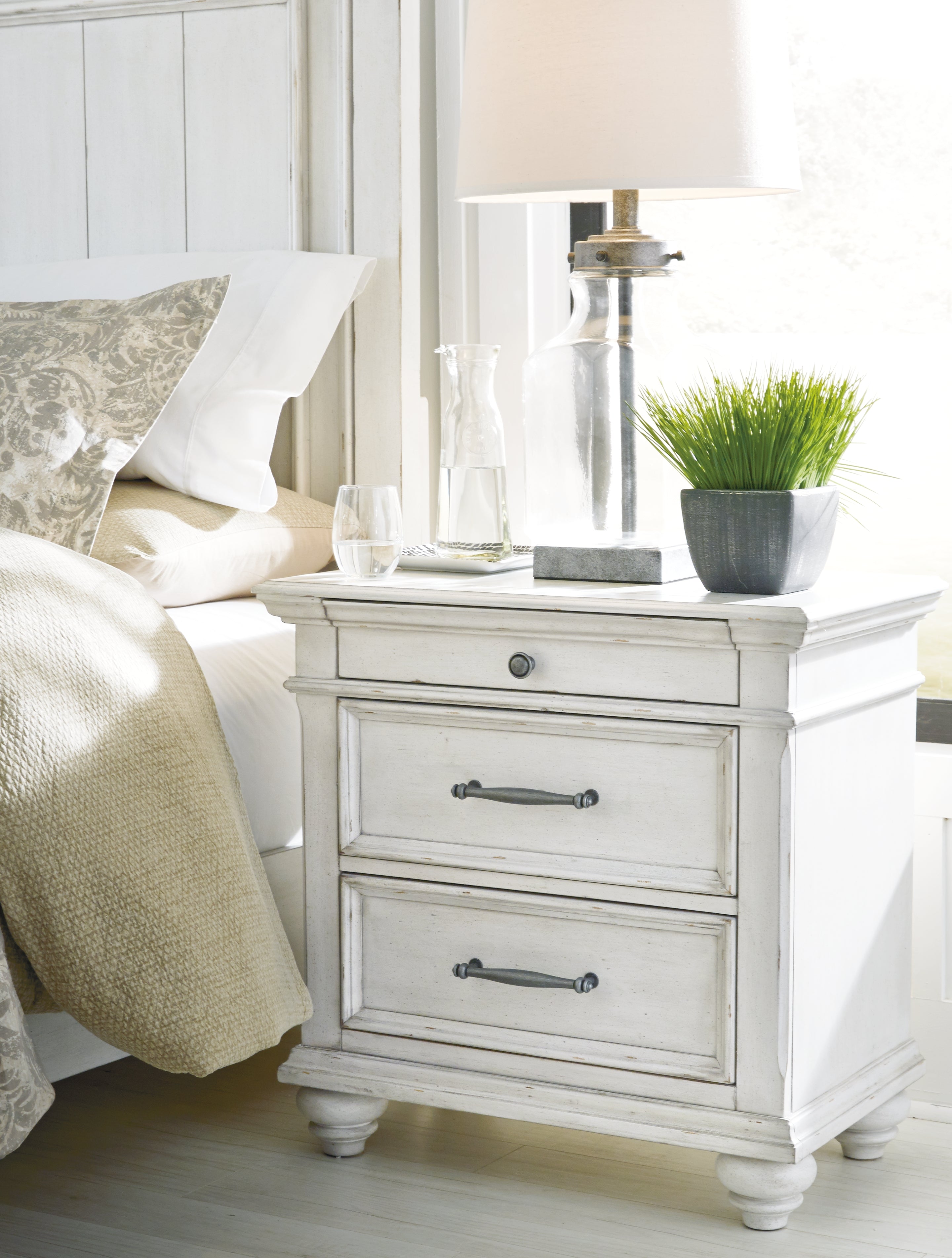 Luxury Living Gallery - Ashley Furniture - Kanwyn Bedroom - Three Drawer Night Stand / Whitewash - B777-93