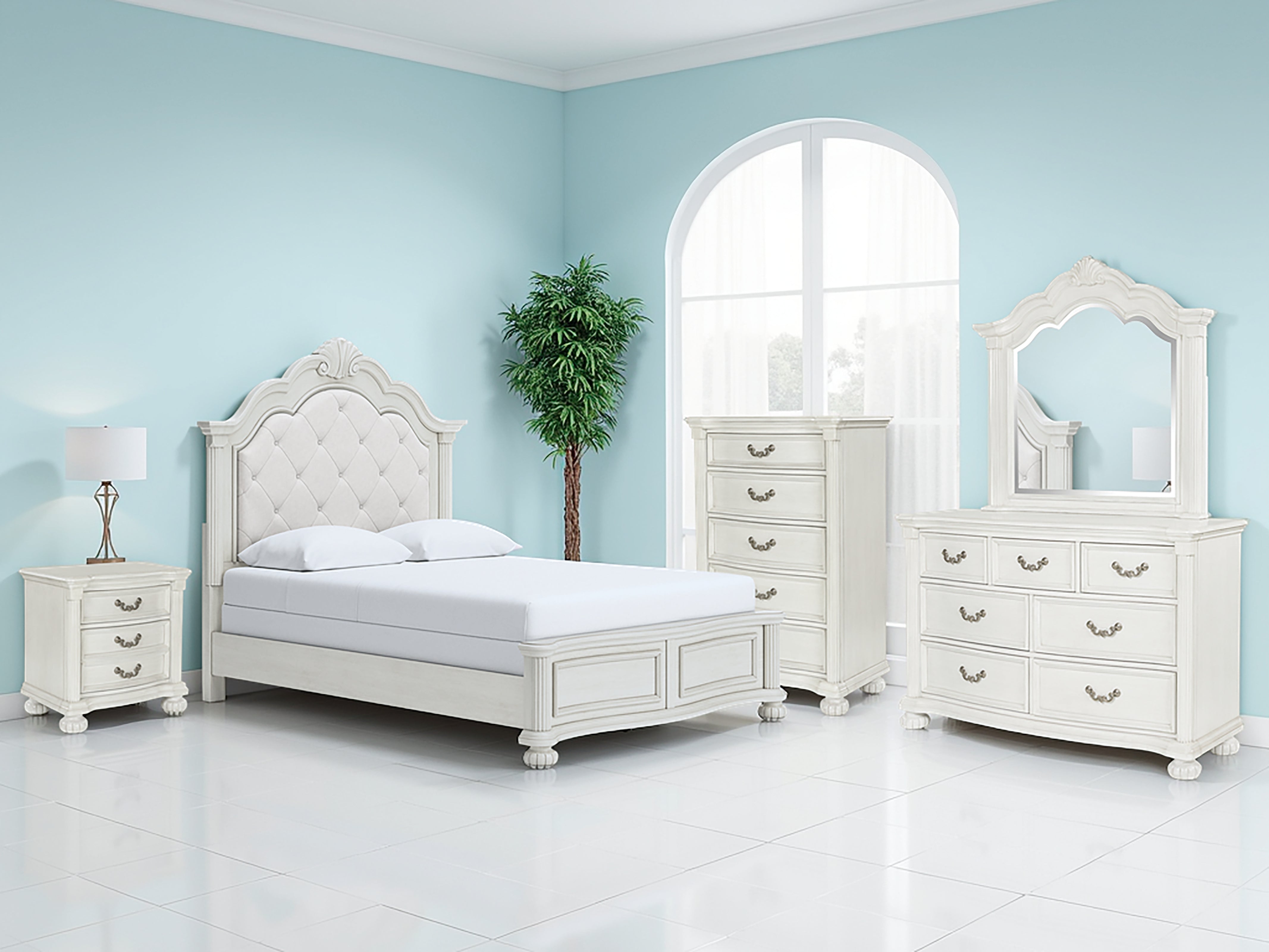 Luxury Living Gallery - Ashley Furniture - Montelaine Bedroom - Queen Upholstered Panel Bed / Antique White - B795B2