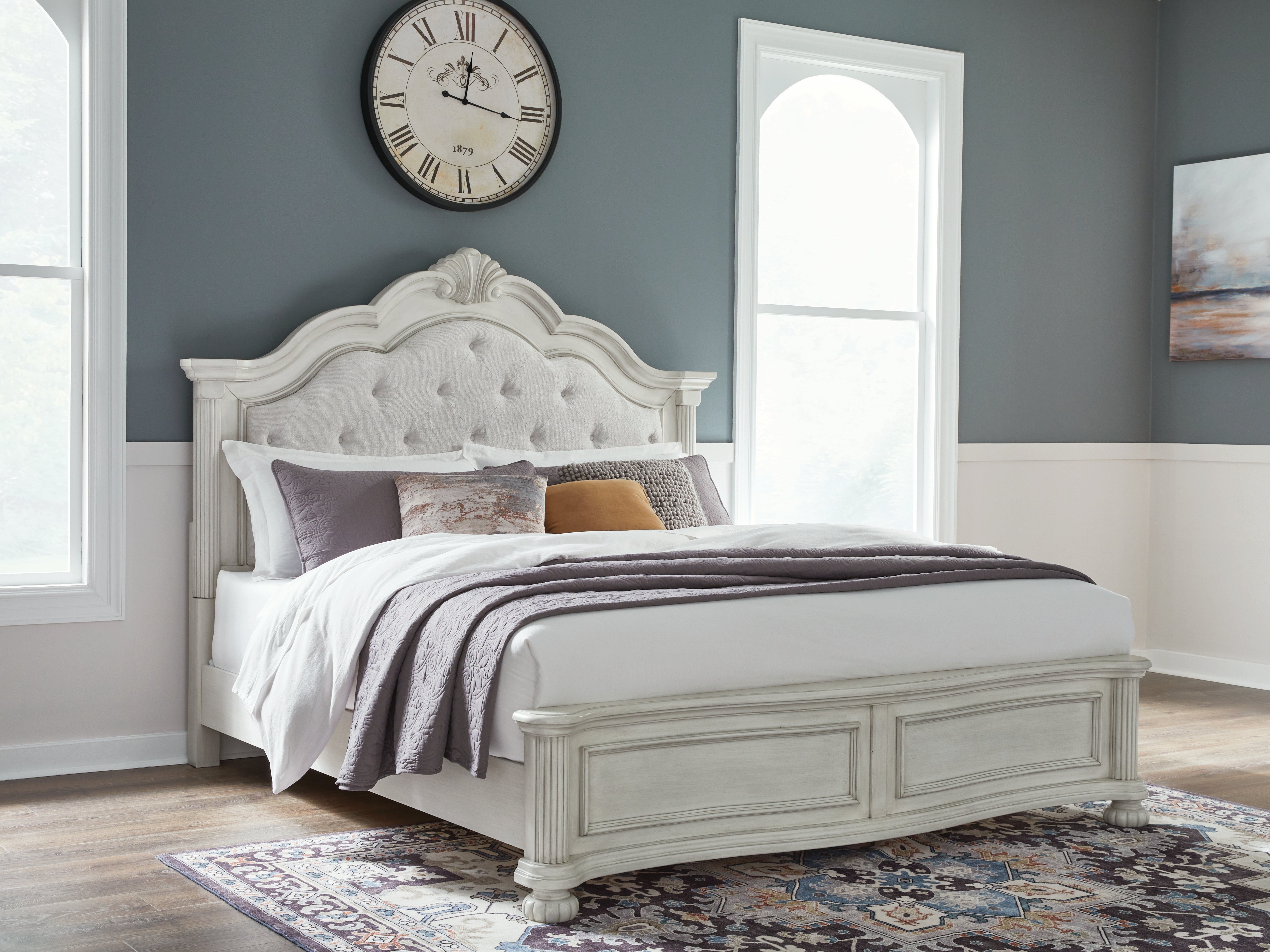 Luxury Living Gallery - Ashley Furniture - Montelaine Bedroom - King Upholstered Panel Bed / Antique White - B795B6