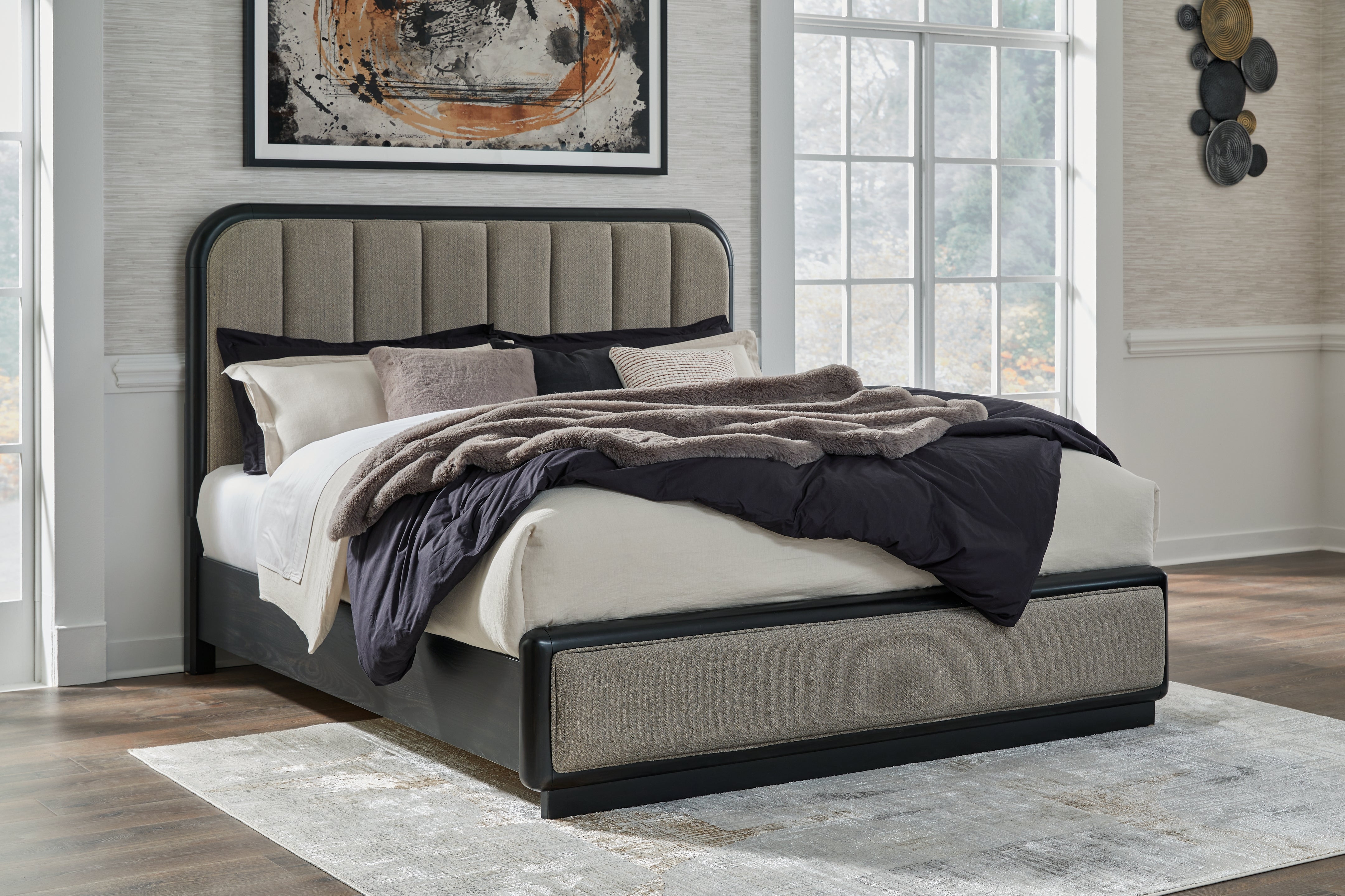 Luxury Living Gallery - Ashley Furniture - Rowanbeck Bedroom - California King Upholstered Panel Bed / Gray/Black - B821B5
