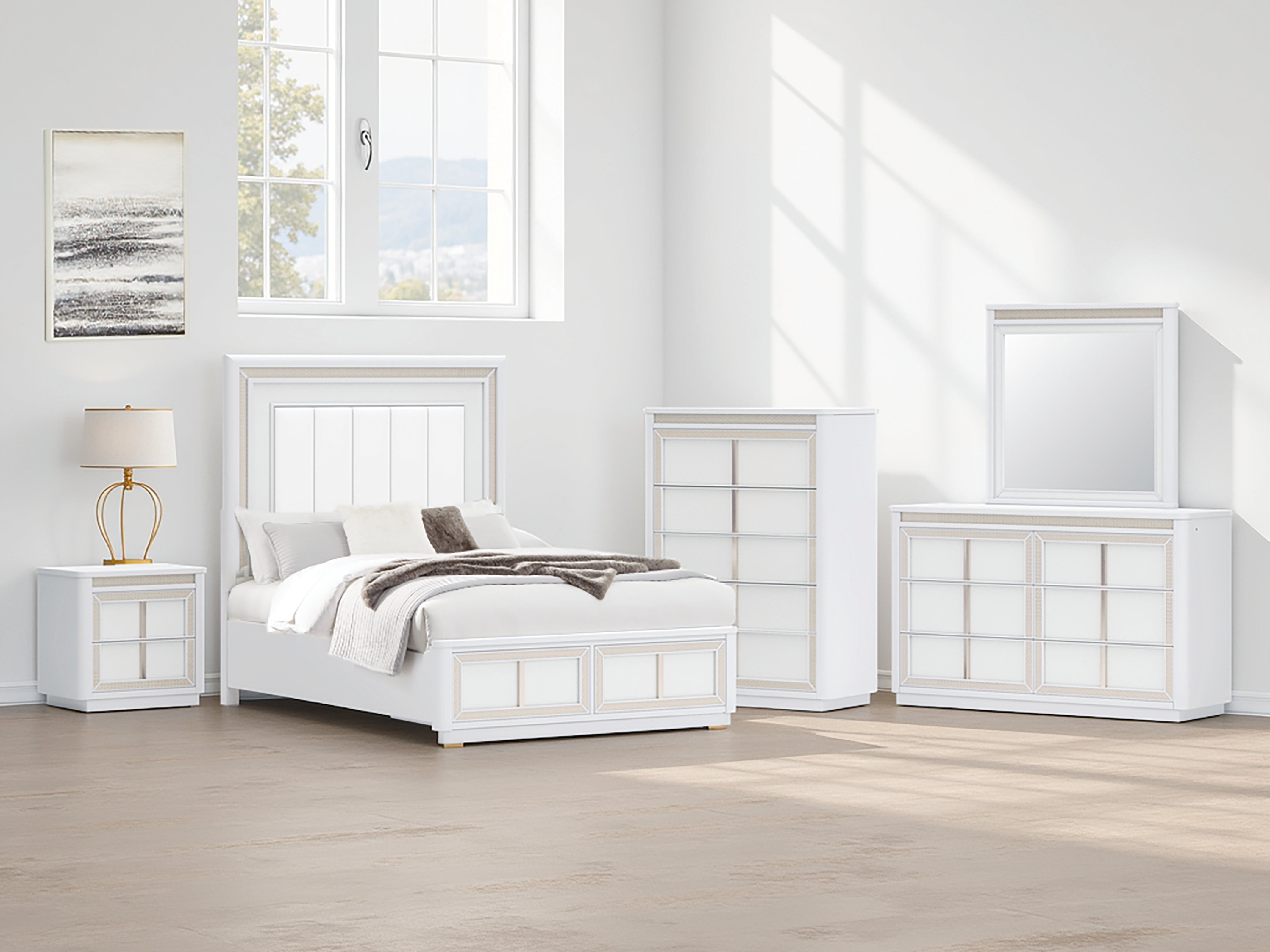 Luxury Living Gallery - Ashley Furniture - Chalanna Bedroom - Queen Upholstered Storage Bed / White - B822B2