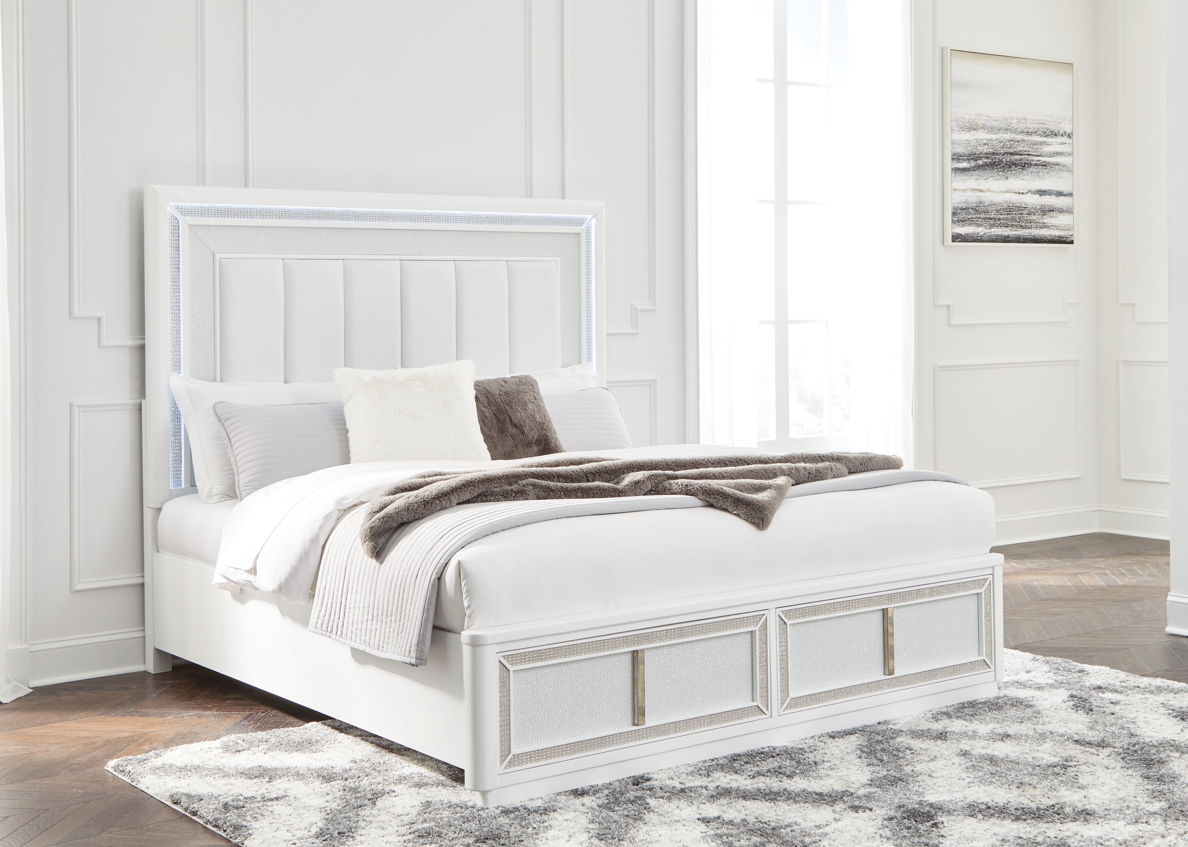 Luxury Living Gallery - Ashley Furniture - Chalanna Bedroom - California King Upholstered Storage Bed / White - B822B5