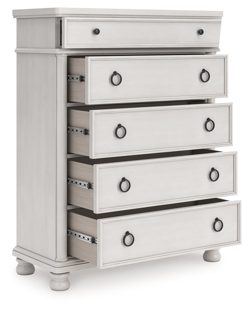 Luxury Living Gallery - Ashley Furniture - Rowlenstown Bedroom - Five Drawer Chest / Antique White - PCB823-46