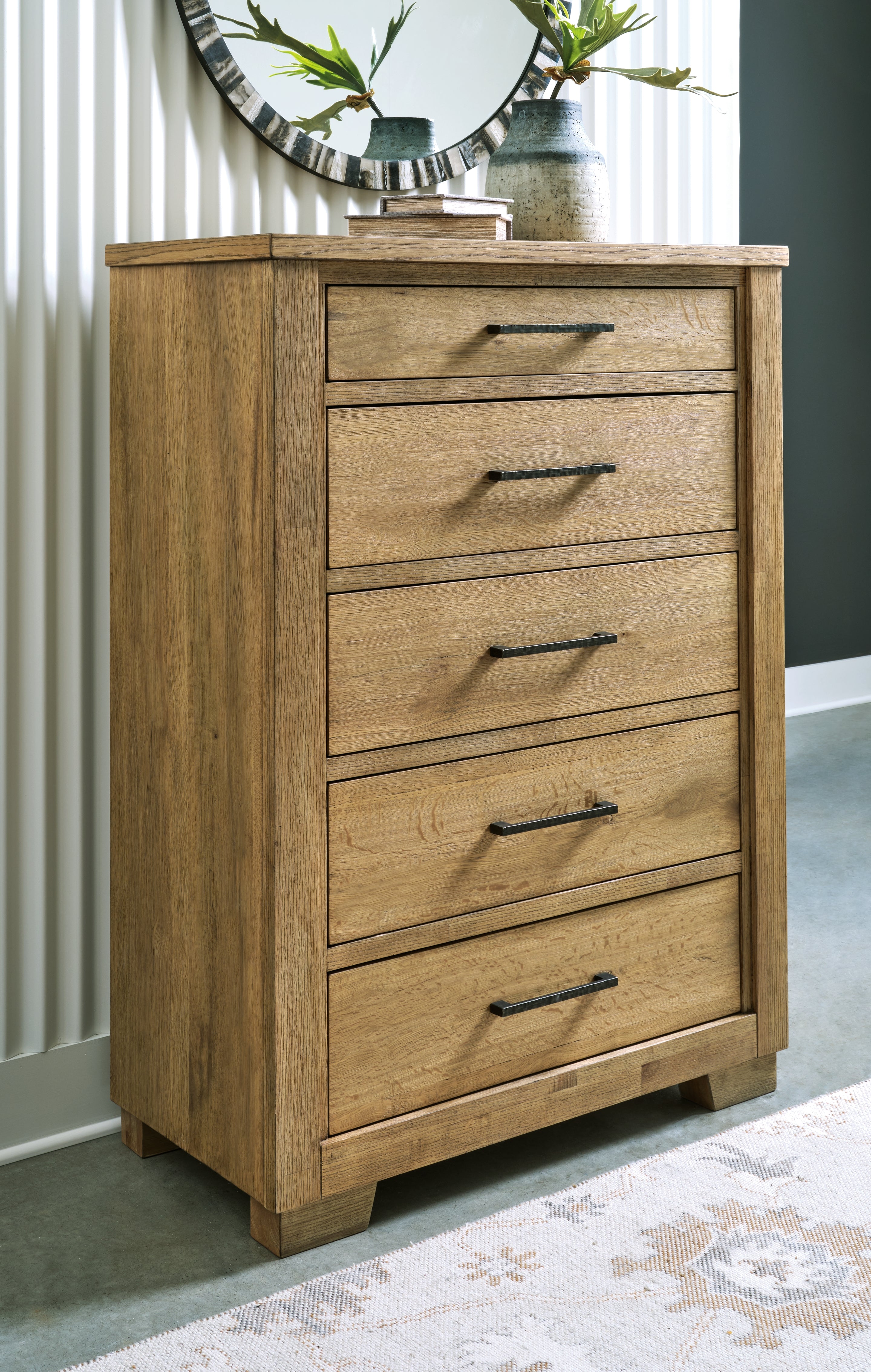 Luxury Living Gallery - Ashley Furniture - Galliden Bedroom - Five Drawer Chest / Light Brown - B841-46