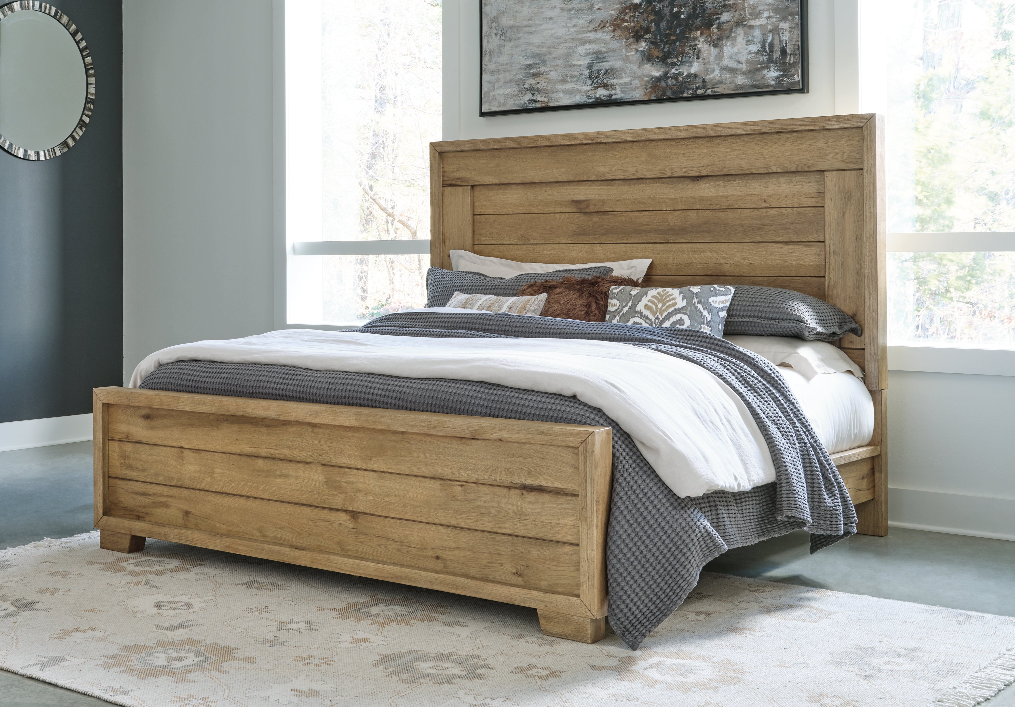 Luxury Living Gallery - Ashley Furniture - Galliden Bedroom - California King Panel Bed / Light Brown - B841B5