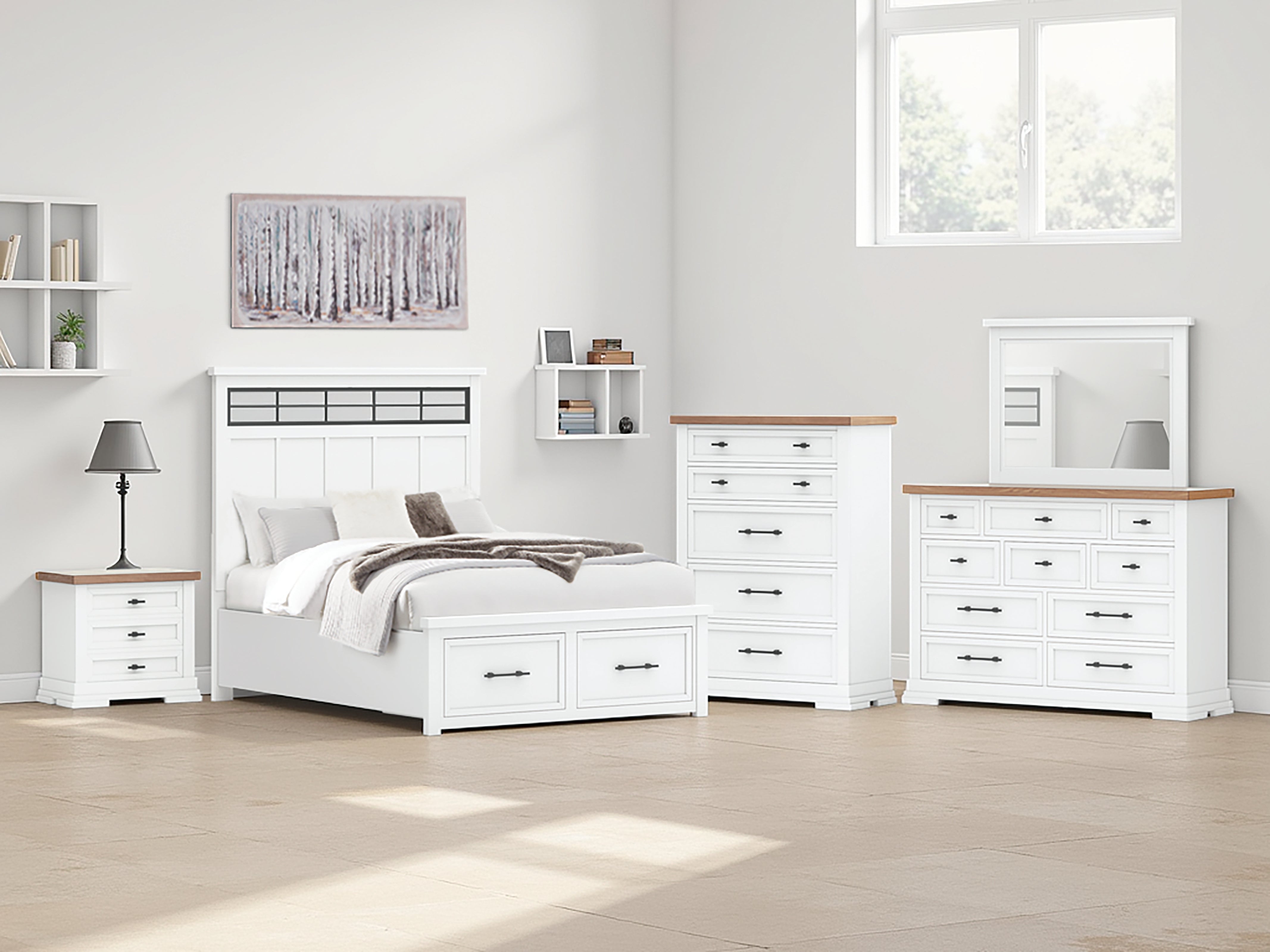 Luxury Living Gallery - Ashley Furniture - Ashbryn Bedroom - Queen Panel Storage Bed / White/Natural - B844B2