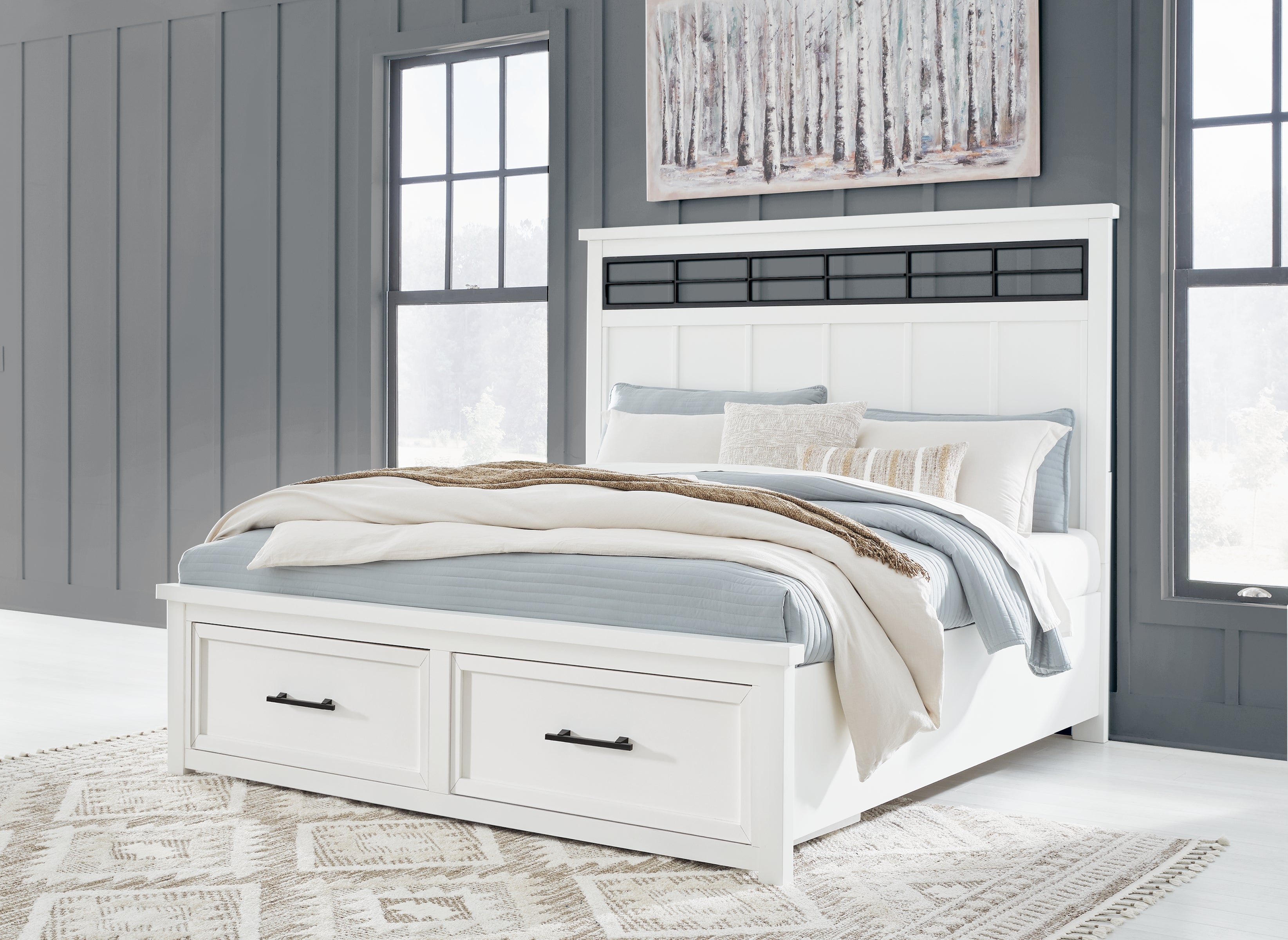 Luxury Living Gallery - Ashley Furniture - Ashbryn Bedroom - King Panel Storage Bed / White/Natural - B844B4