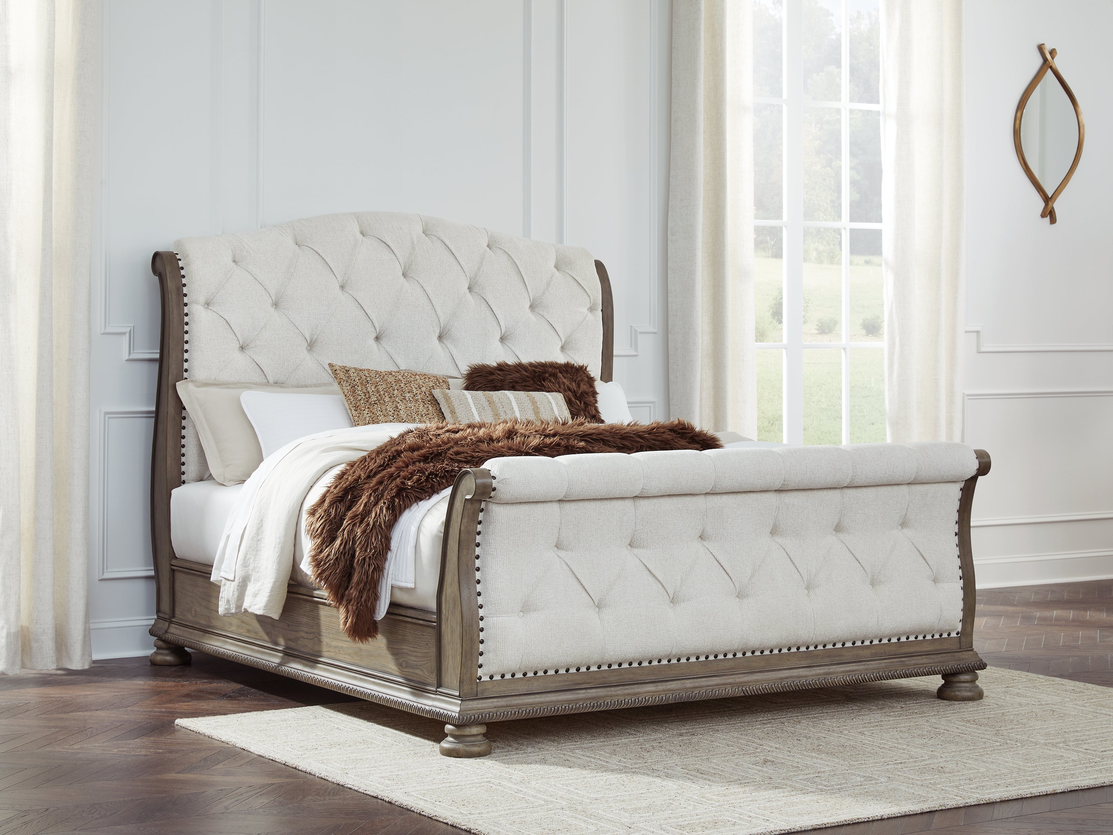 Luxury Living Gallery - Ashley Furniture - Ardenfield Bedroom - California King Upholstered Sleigh Bed / Light Brown - B944B5
