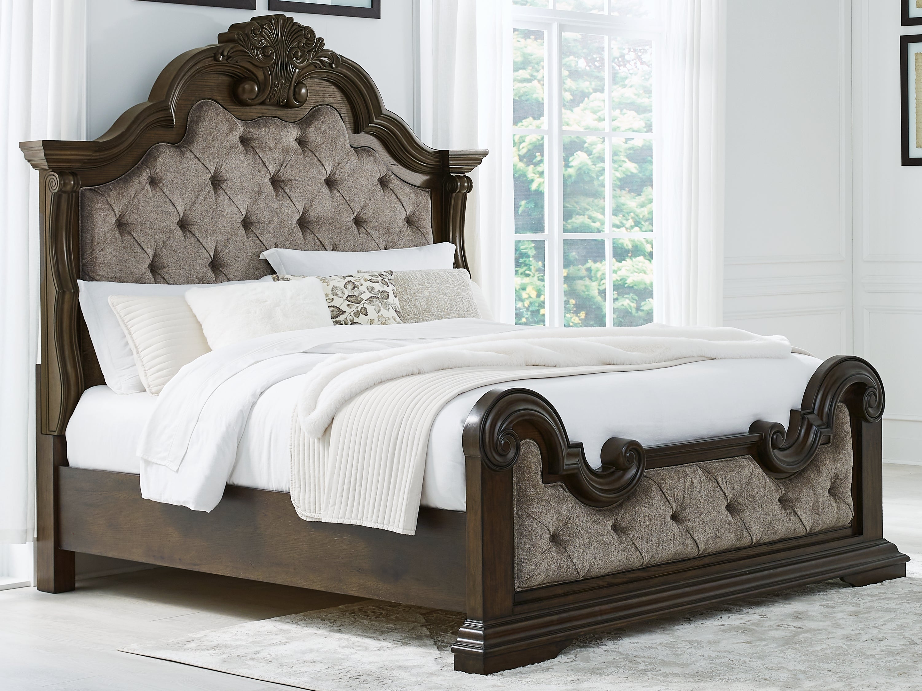 Luxury Living Gallery - Ashley Furniture - Maylee Bedroom - California King Upholstered Bed / Dark Brown - B947B5