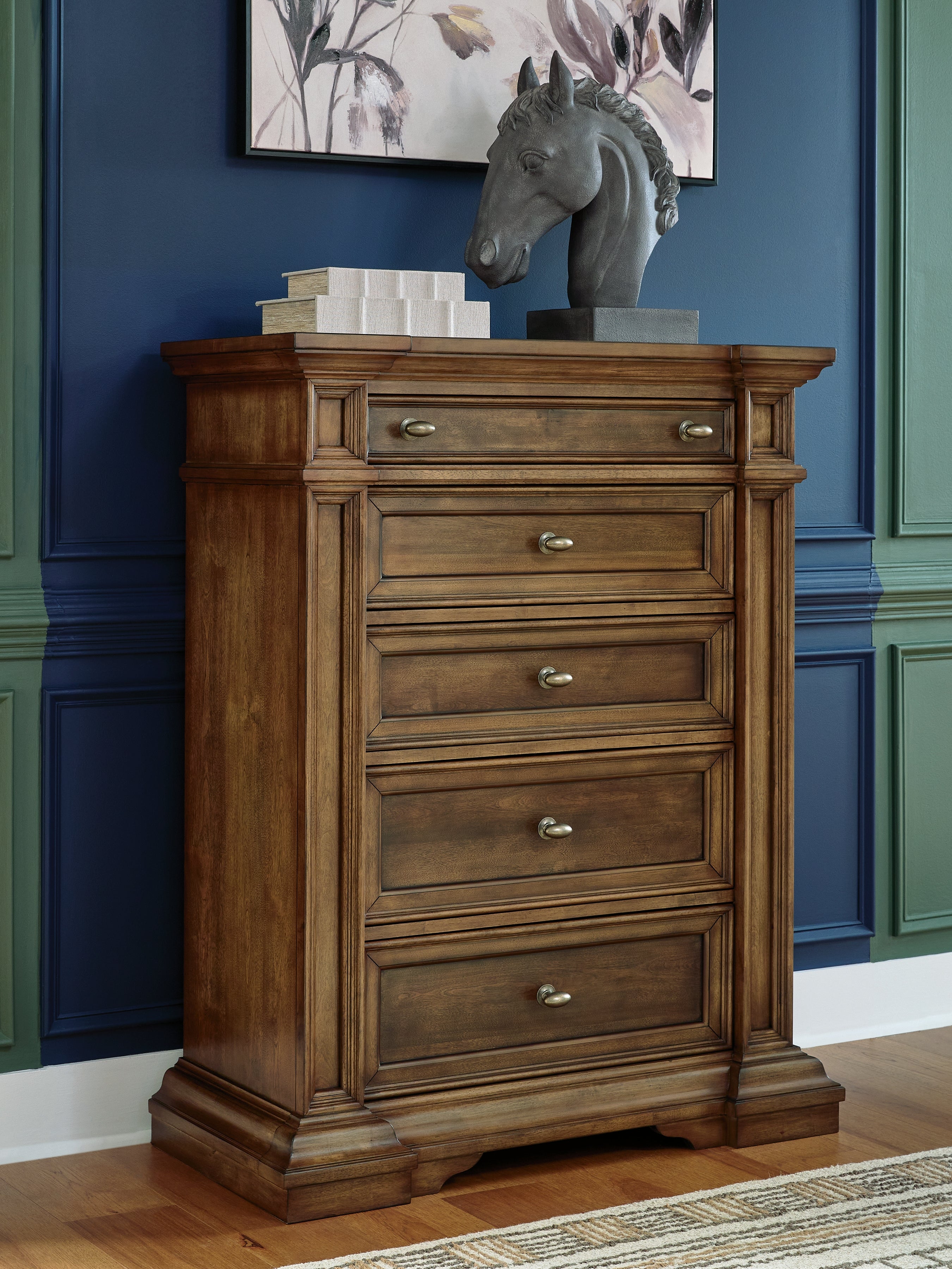 Luxury Living Gallery - Ashley Furniture - Frantanna Bedroom - Five Drawer Chest / Brown - PCB949-46