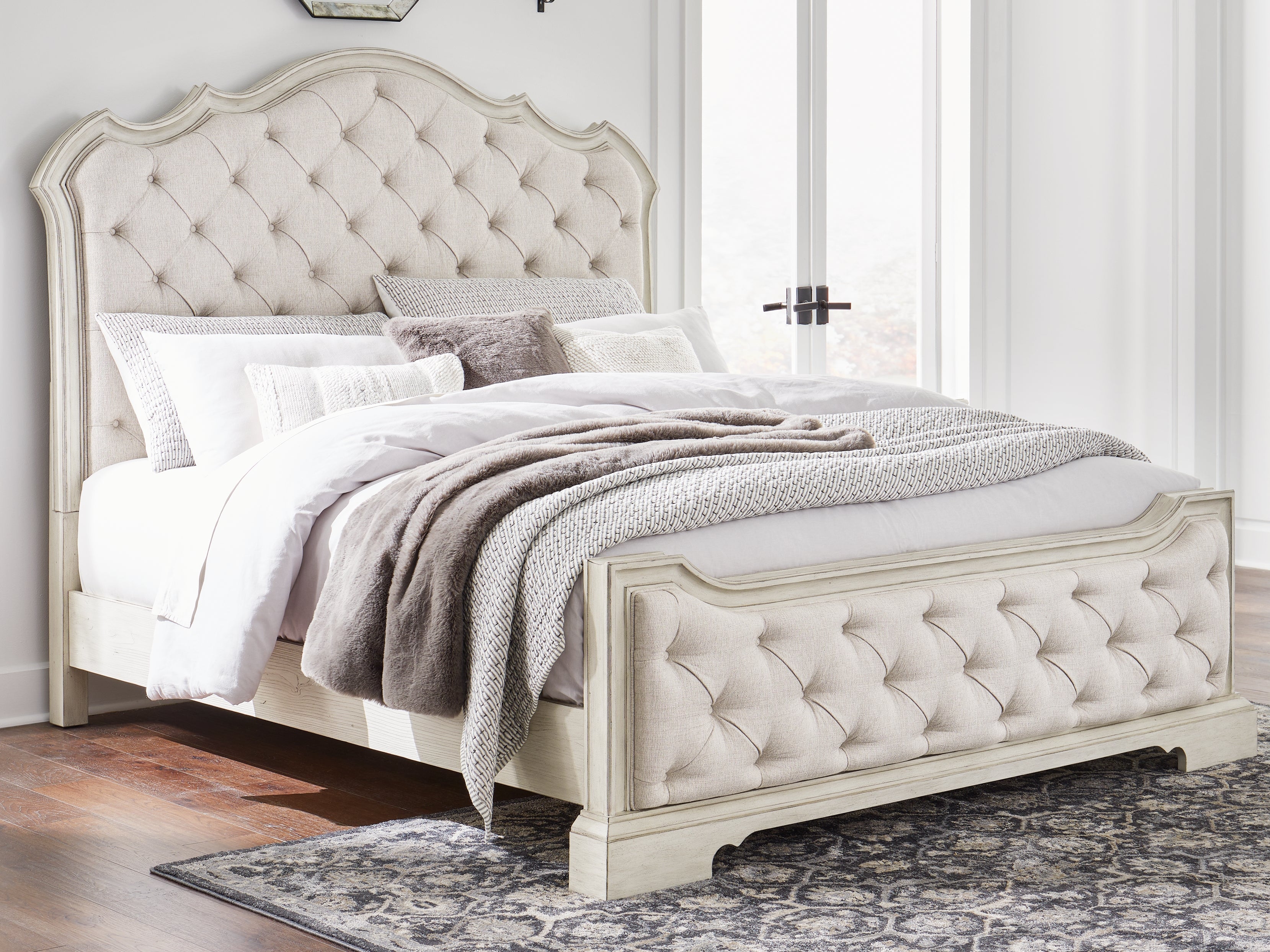 Luxury Living Gallery - Ashley Furniture - Arlendyne Bedroom - King Upholstered Bed / Antique White - B980B4