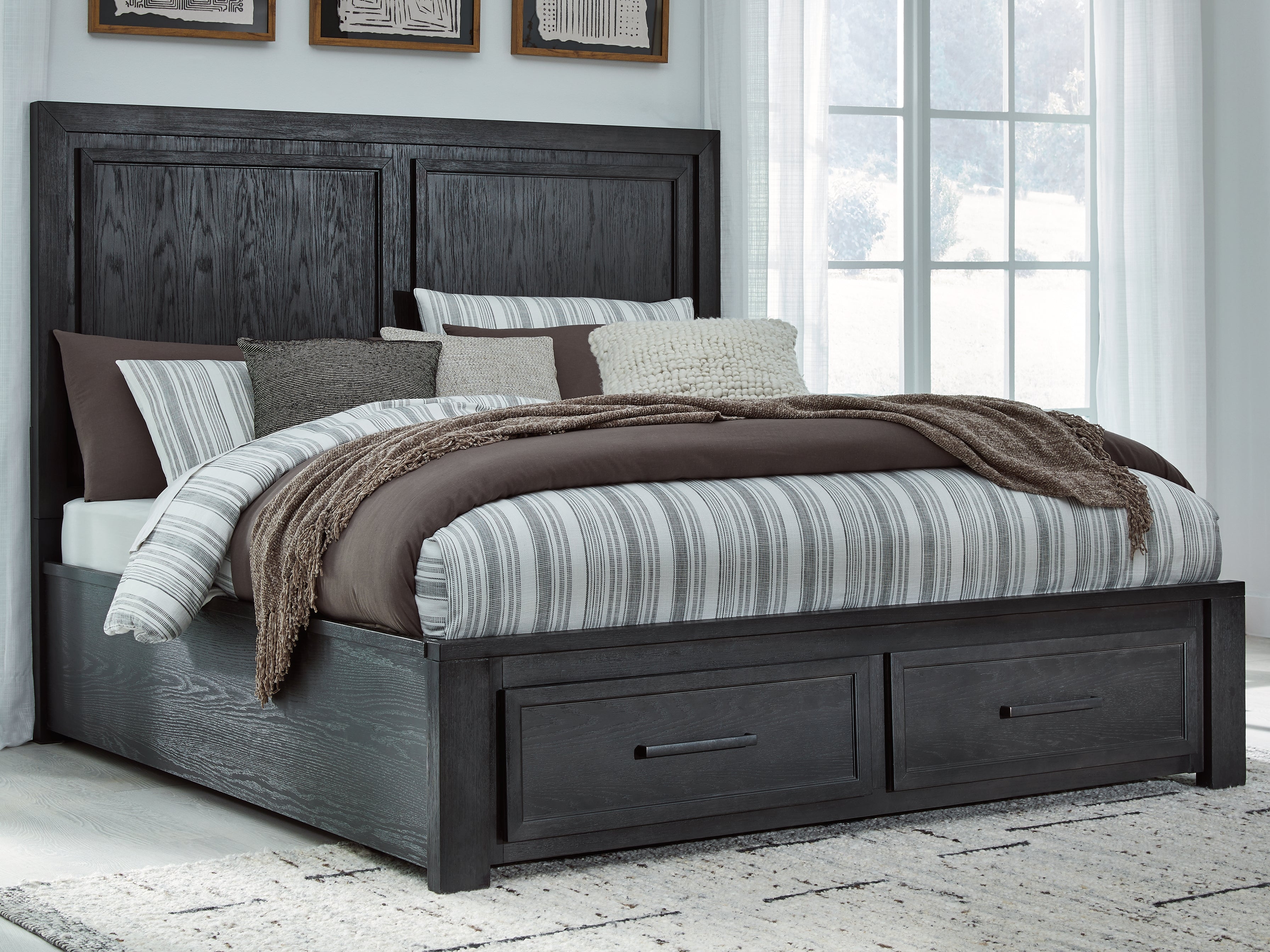 Luxury Living Gallery - Ashley Furniture - Foyland Bedroom - California King Panel Storage Bed / Black/Brown - B989B5