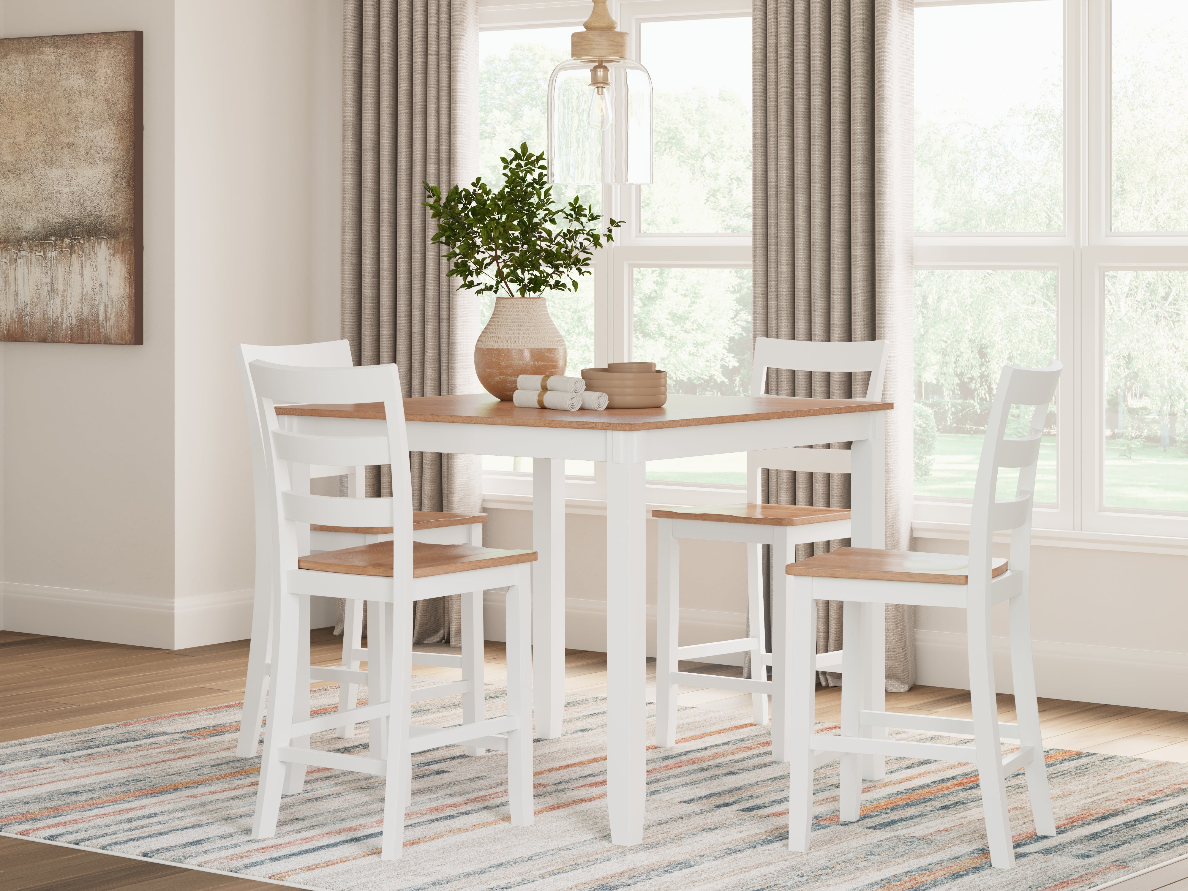 Luxury Living Gallery - Ashley Furniture - Gesthaven Dining Room - DRM Counter Table Set (5/CN) / Natural/White - D398-223