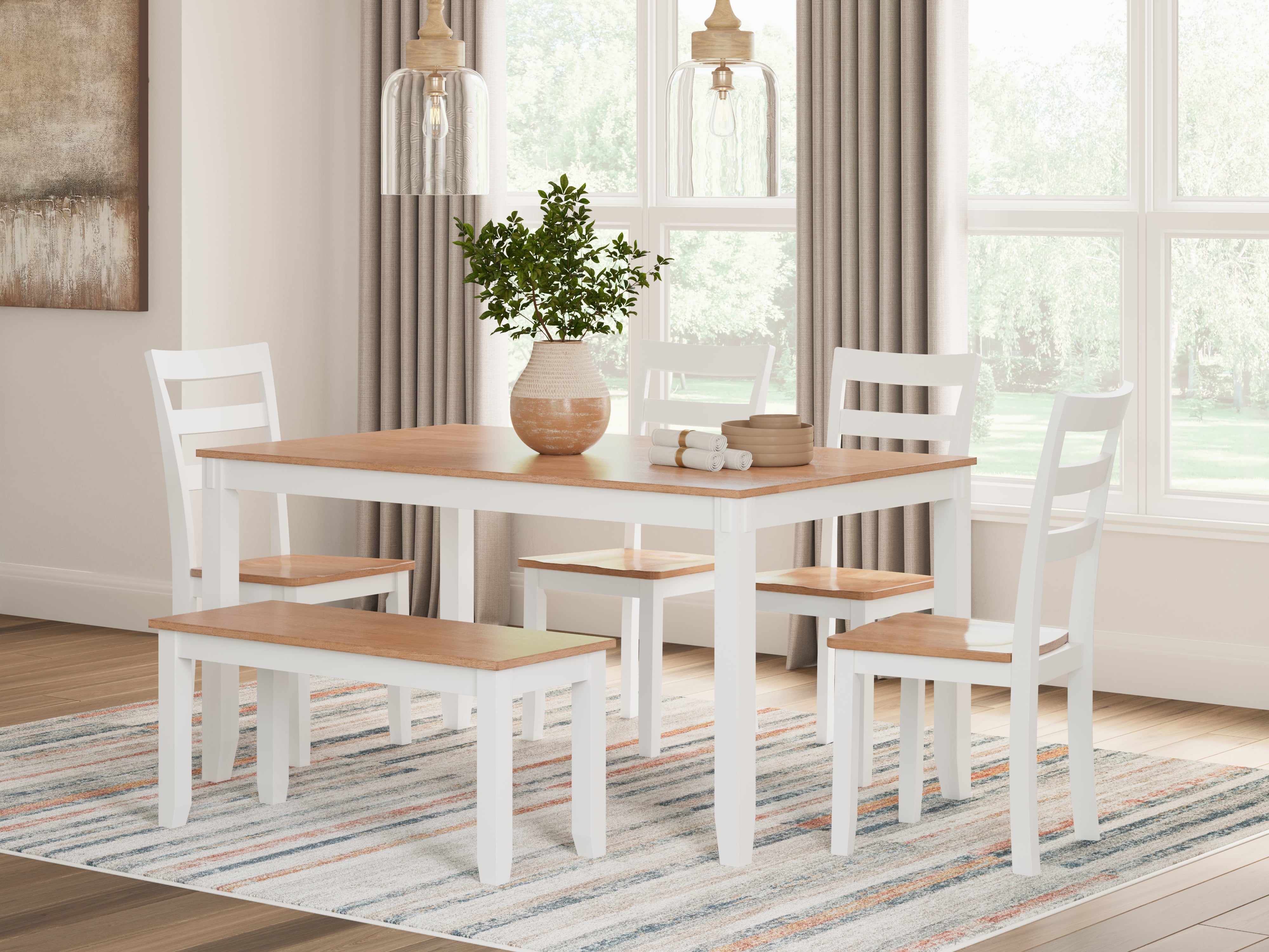 Luxury Living Gallery - Ashley Furniture - Gesthaven Dining Room - Dining Room Table Set (6/CN) / Natural/White - D398-325