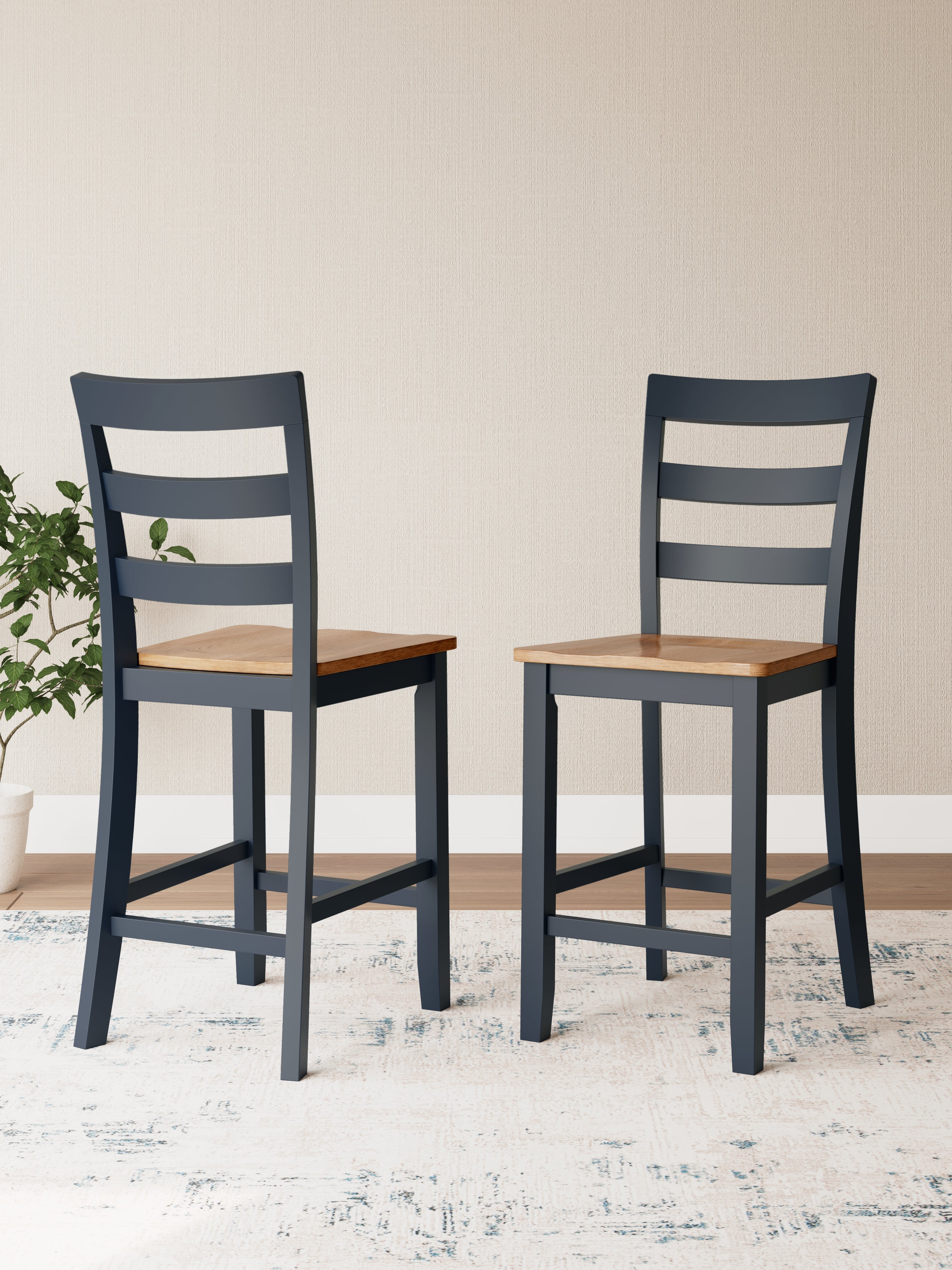 Luxury Living Gallery - Ashley Furniture - Gesthaven Dining Room - Counter Height Barstool (Set of 2) / Natural/Blue - D399-124X2