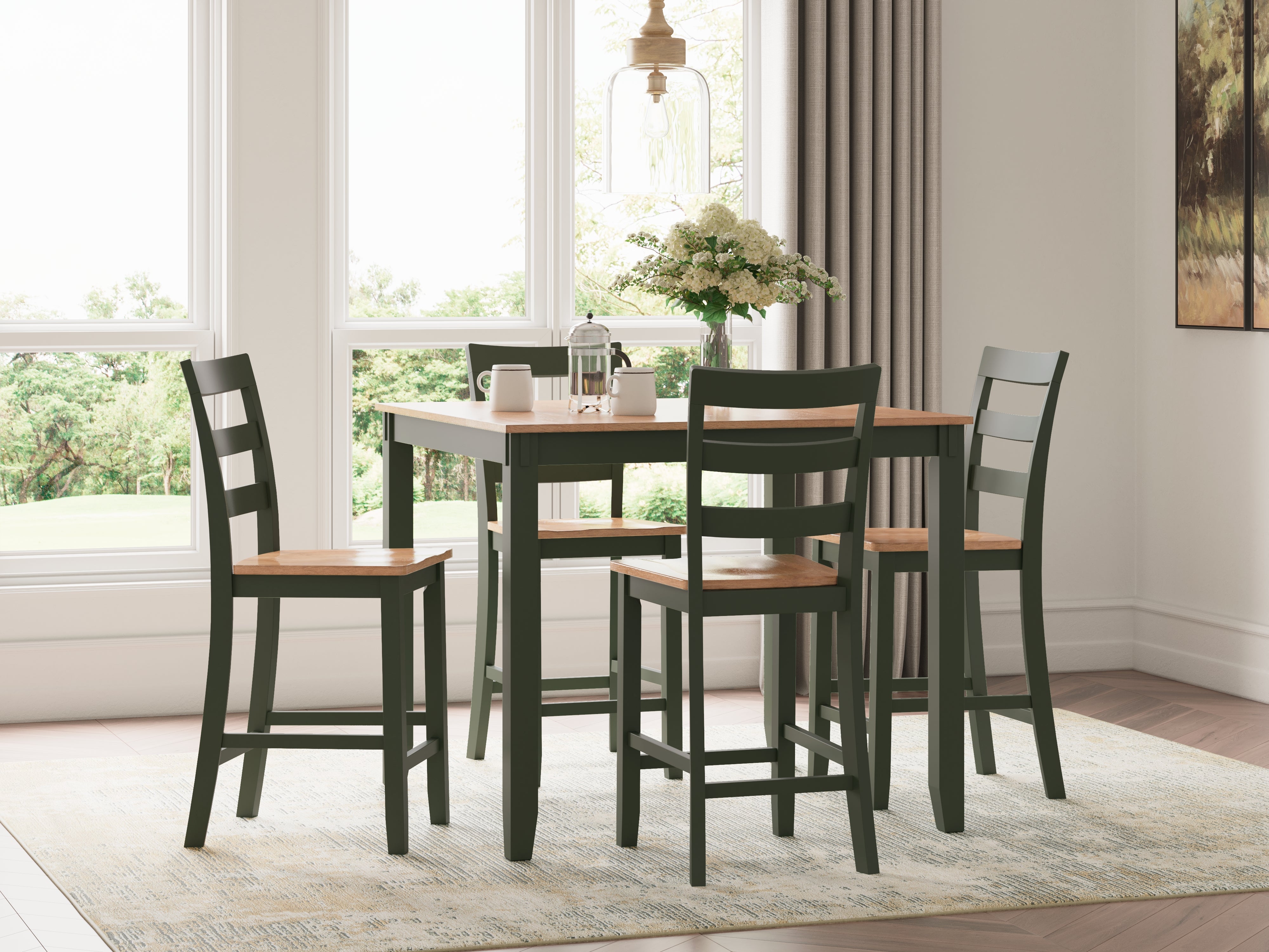 Luxury Living Gallery - Ashley Furniture - Gesthaven Dining Room - DRM Counter Table Set (5/CN) / Natural/Green - D401-223