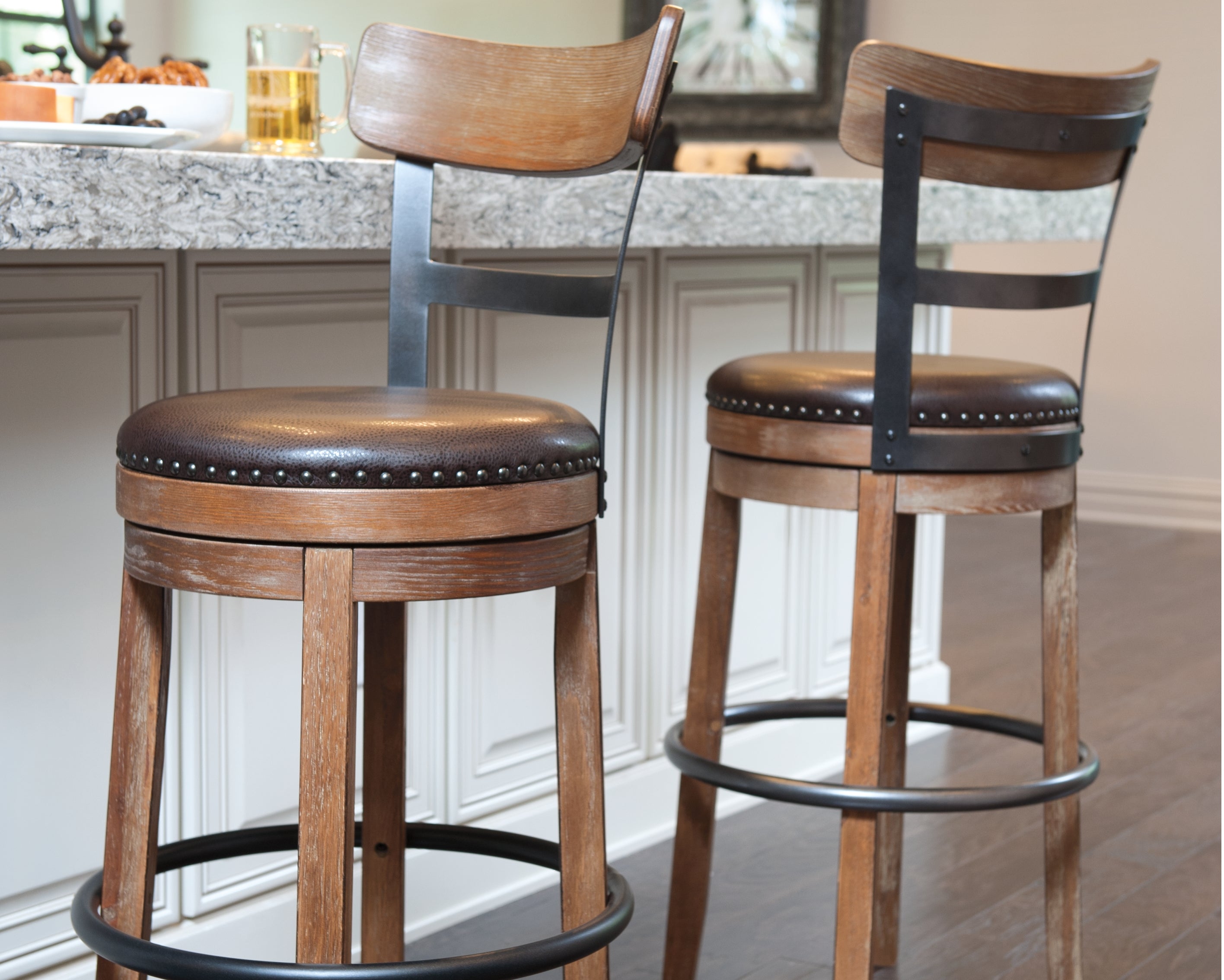 Luxury Living Gallery - Ashley Furniture - Pinnadel Dining Room - Bar Height Bar Stool (Set of 2) / Grayish Brown - D542-130X2