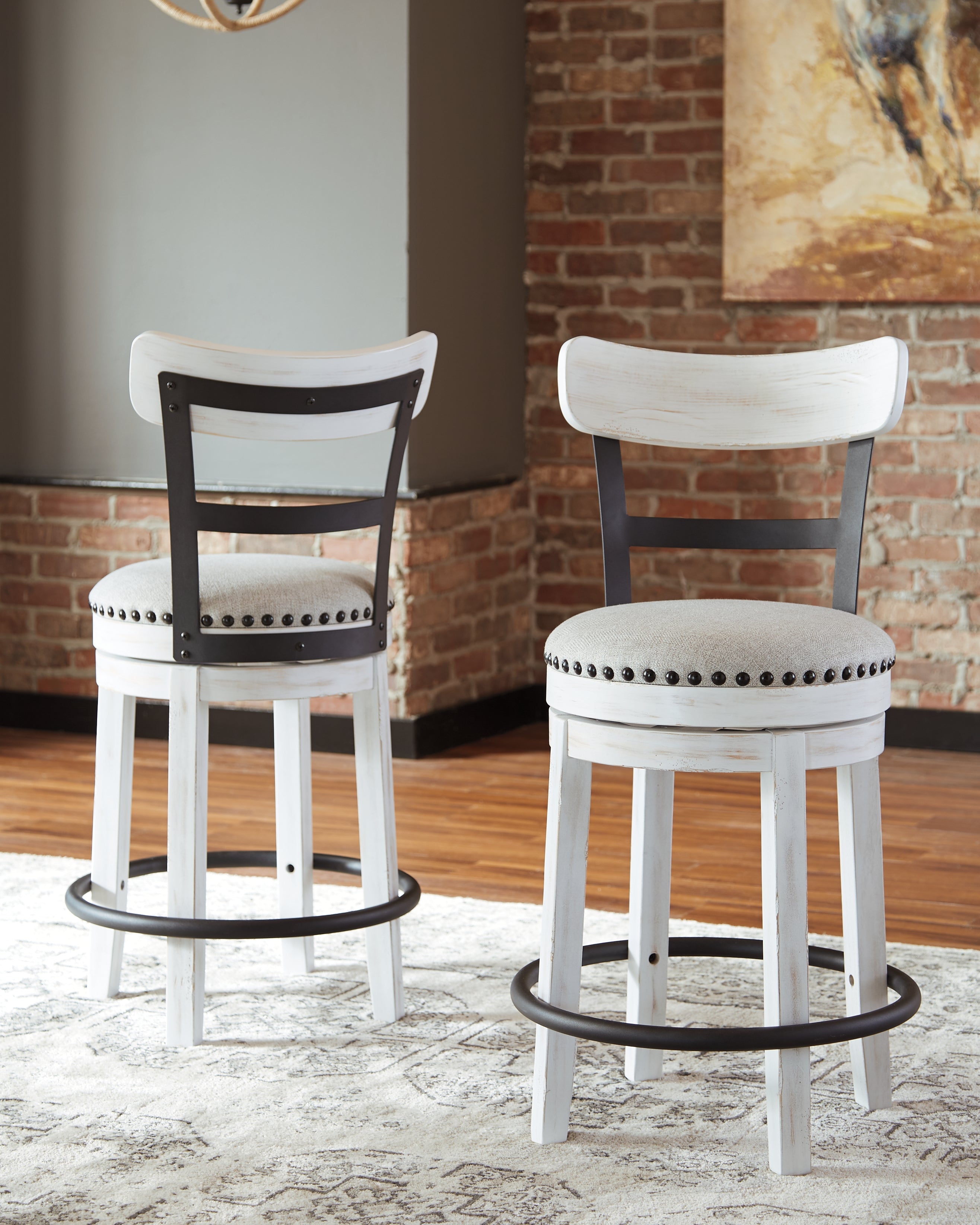 Luxury Living Gallery - Ashley Furniture - Valebeck Dining Room - UPH Swivel Barstool (1/CN) / White - D546-524