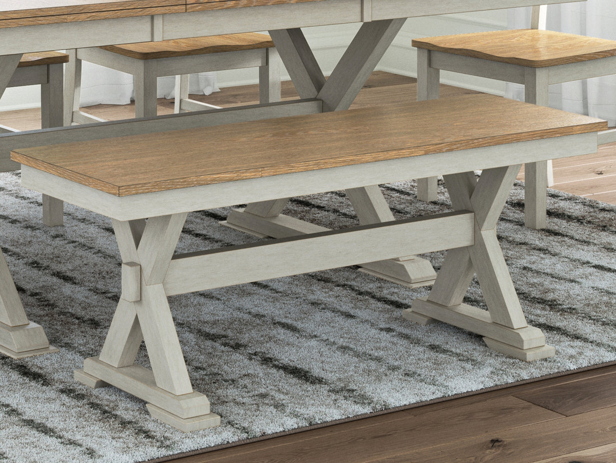 Luxury Living Gallery - Ashley Furniture - Purlaney 48" Dining Bench - Large Dining Room Bench / Antique White/Natural / 48"W x 16"D x 19"H - PCD627-00