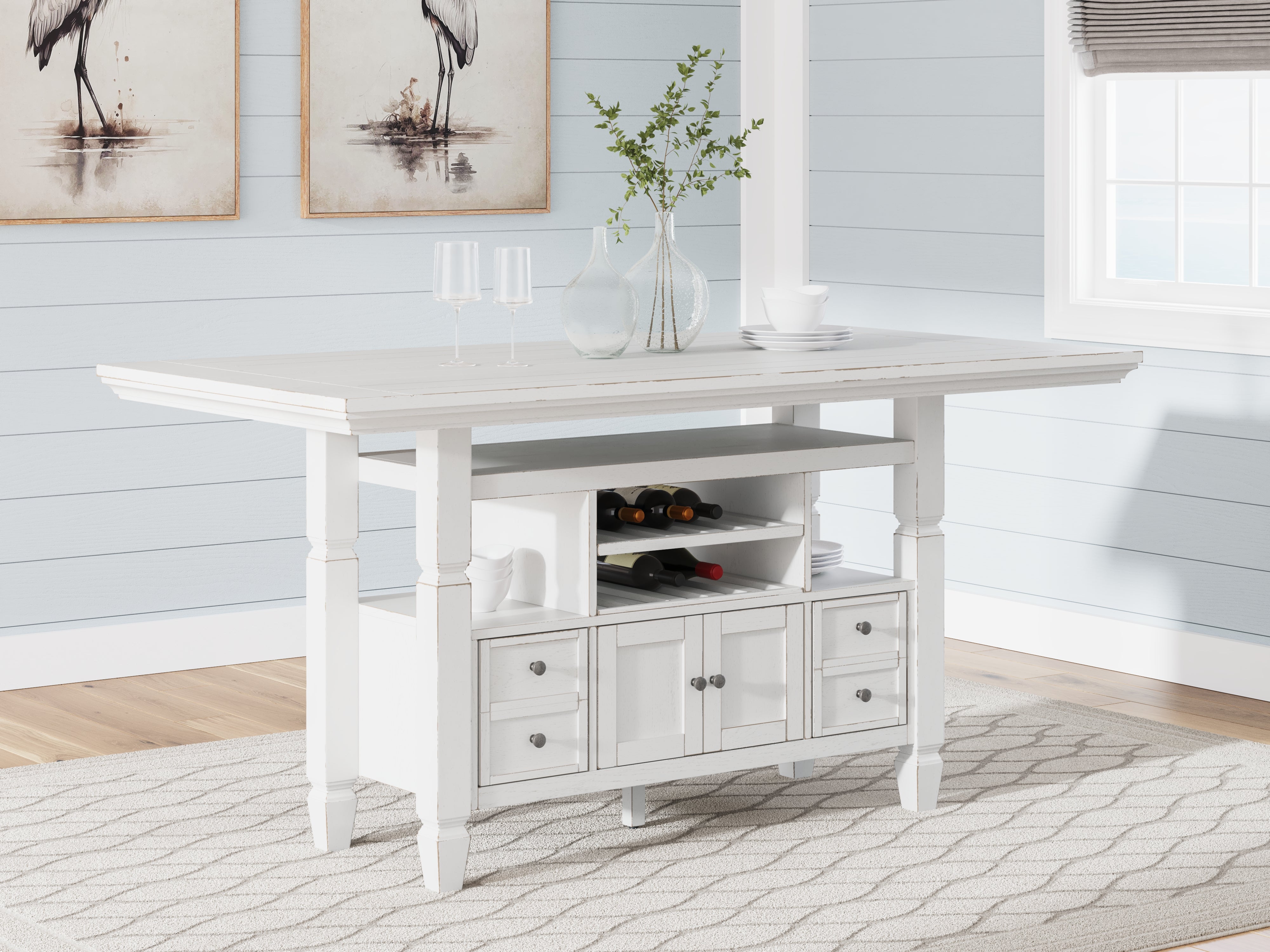 Luxury Living Gallery - Ashley Furniture - Robbinsdale Dining Room - Counter Height Dining Table / Antique White / 36"W x 72"D x 37"H - D642D7