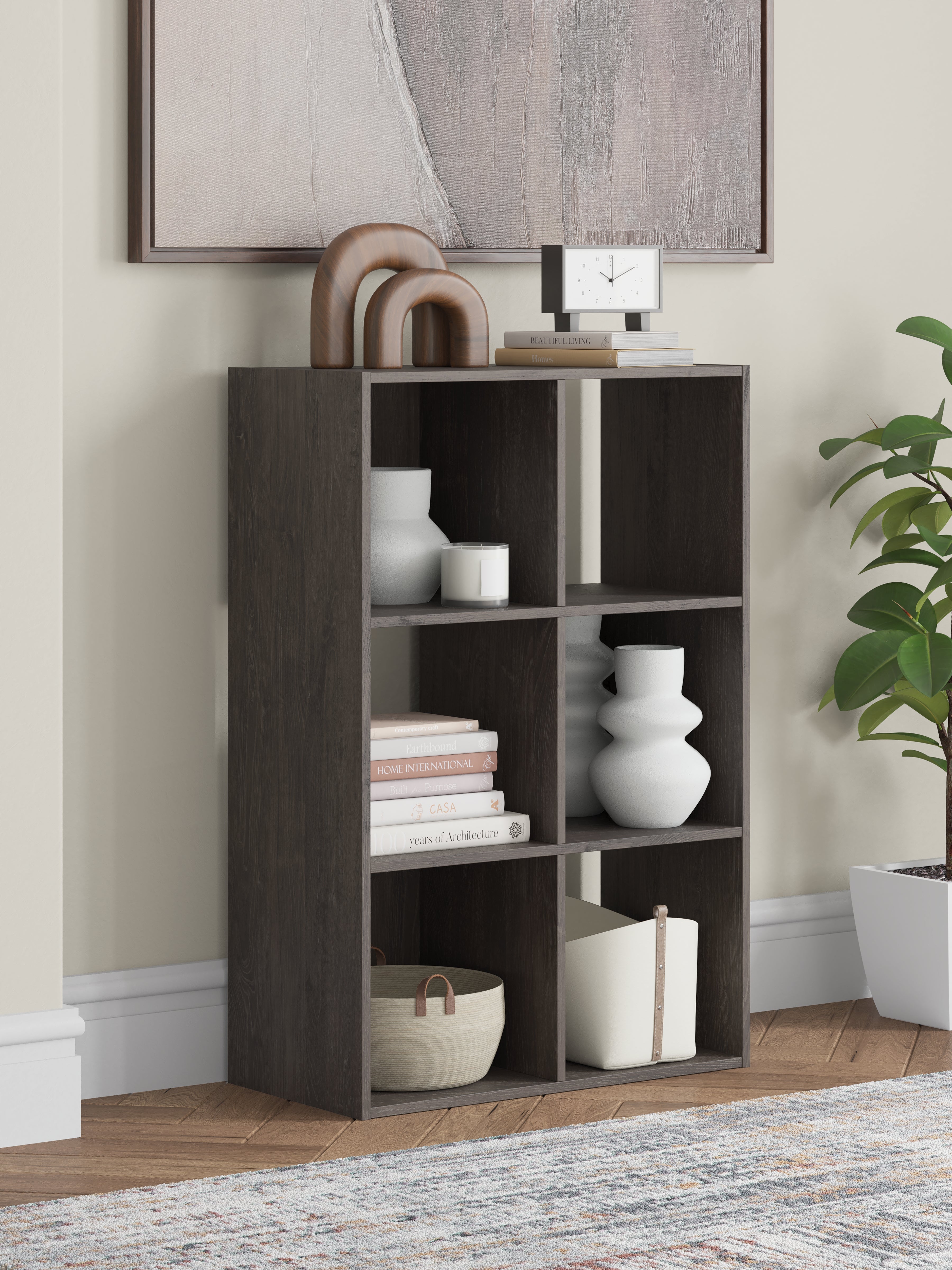 Luxury Living Gallery - Ashley Furniture - Piperton Six Cube Organizer - Six Cube Organizer / Charcoal - EA5514-3X2